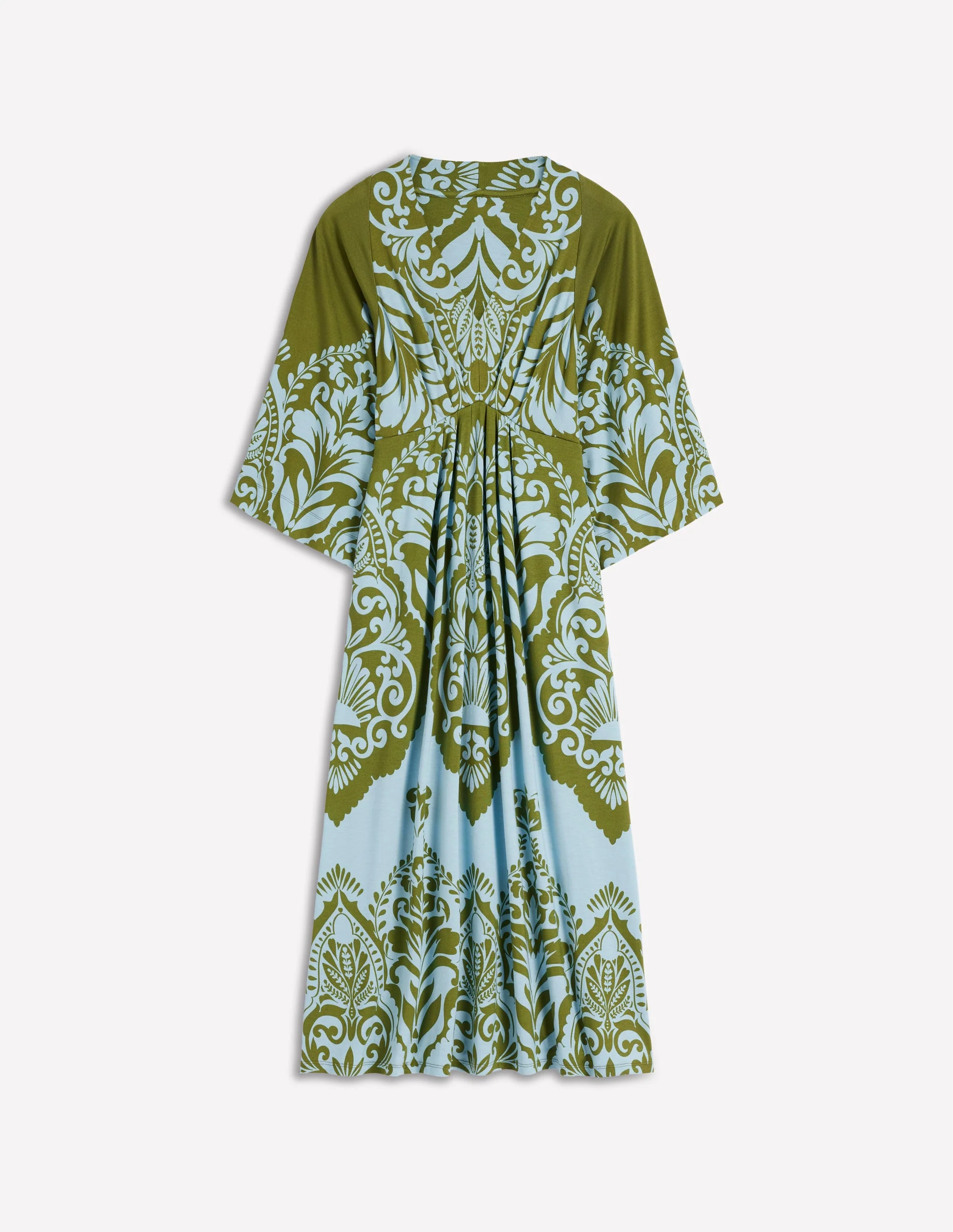 Nell Kimono Midi Jersey Dress-Olive, Ornamental Garden - Image 6
