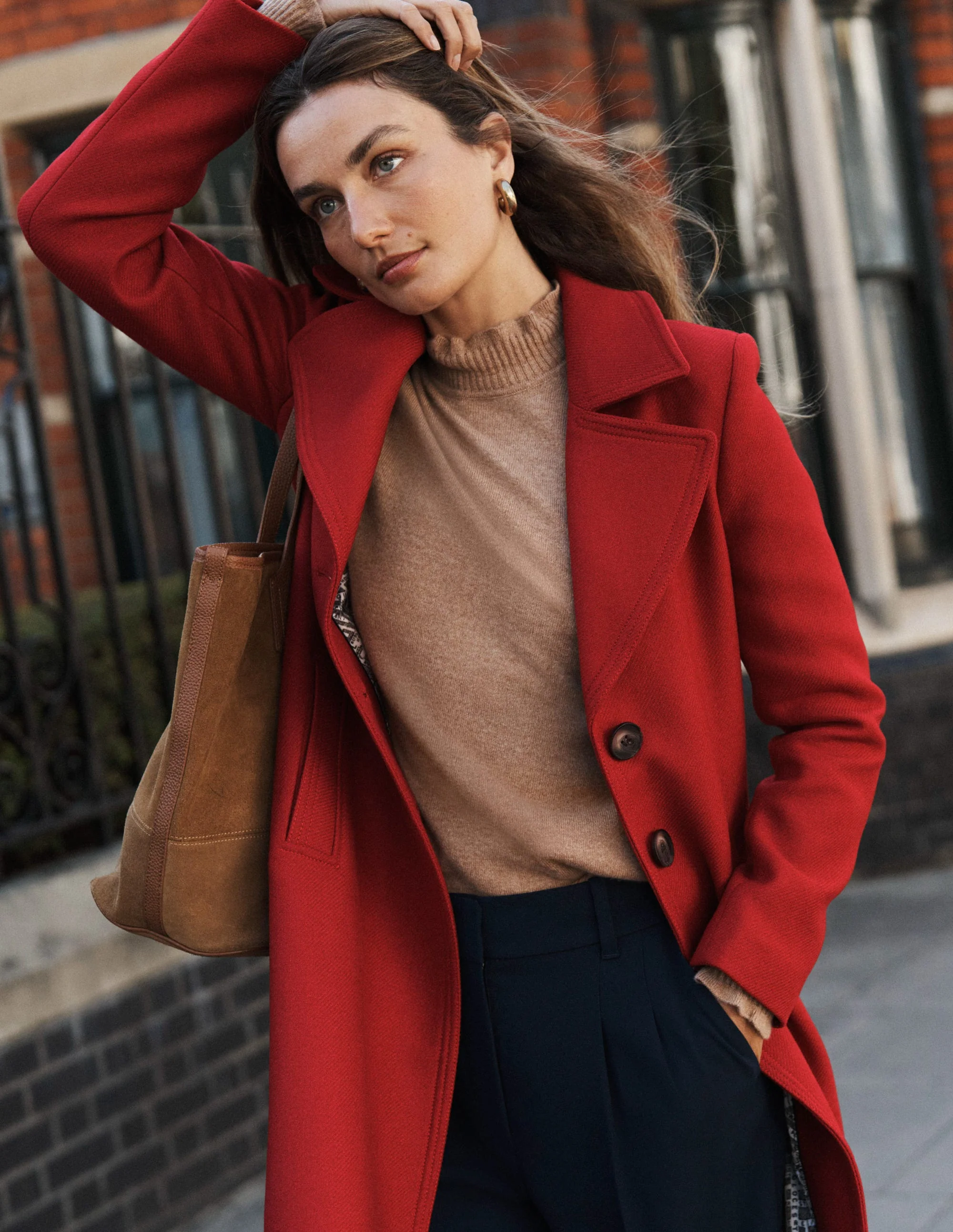 Newport Wool Coat-Cranberry Red - Image 6