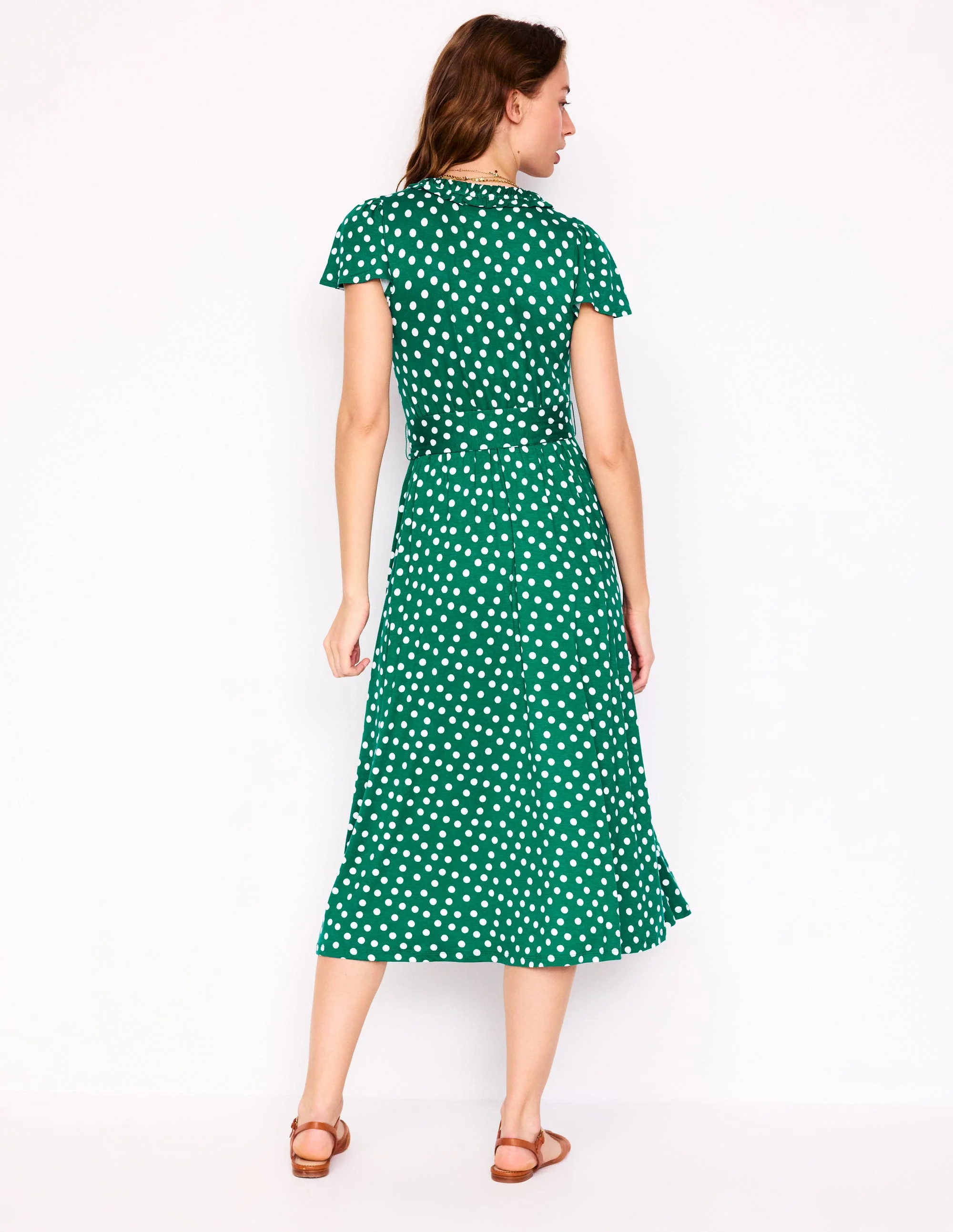 Nicola Jersey Tea Dress-Forest Grass, Painted Dot - Image 3