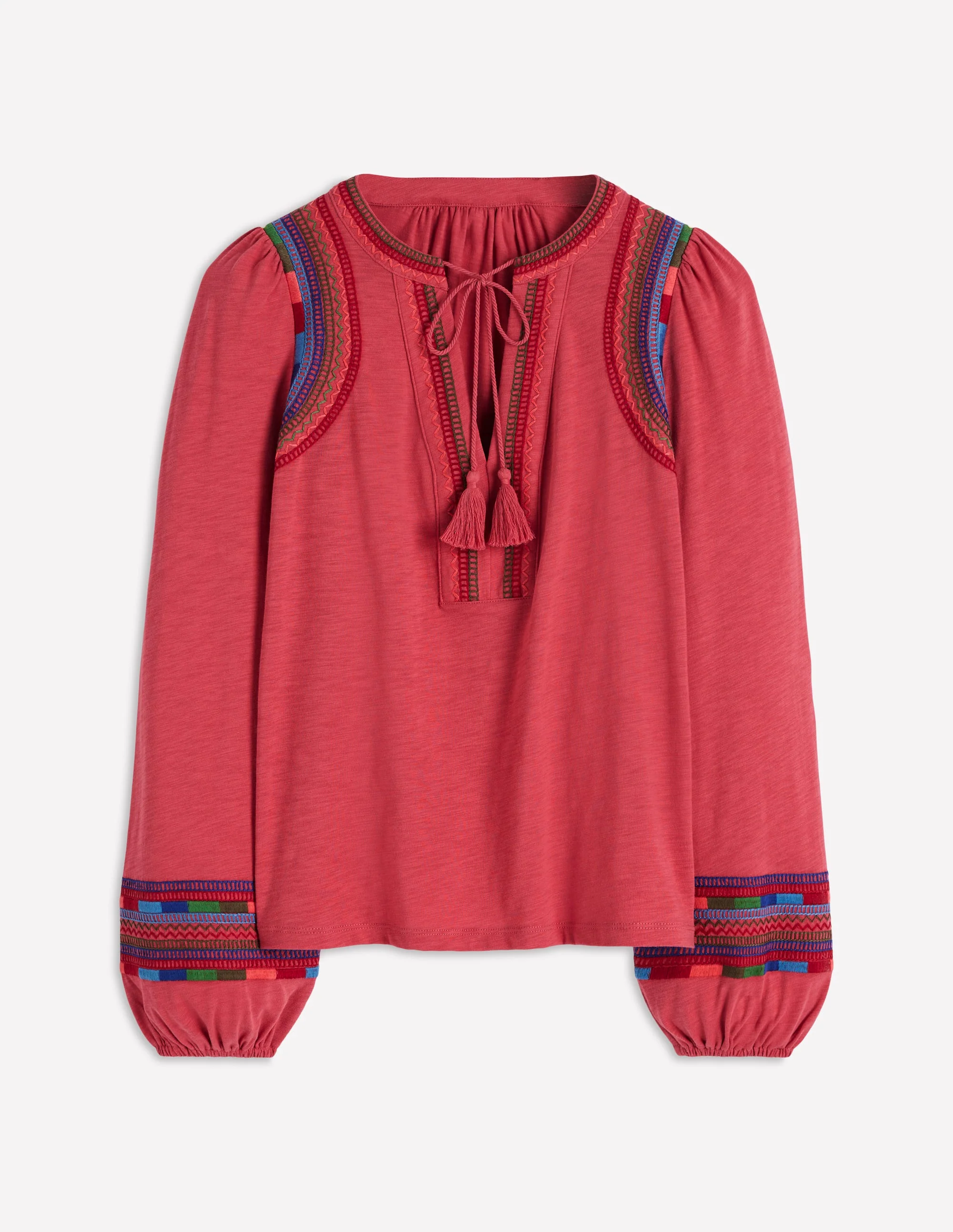 Notch Neck Embroidered Top-Holly Berry - Image 5