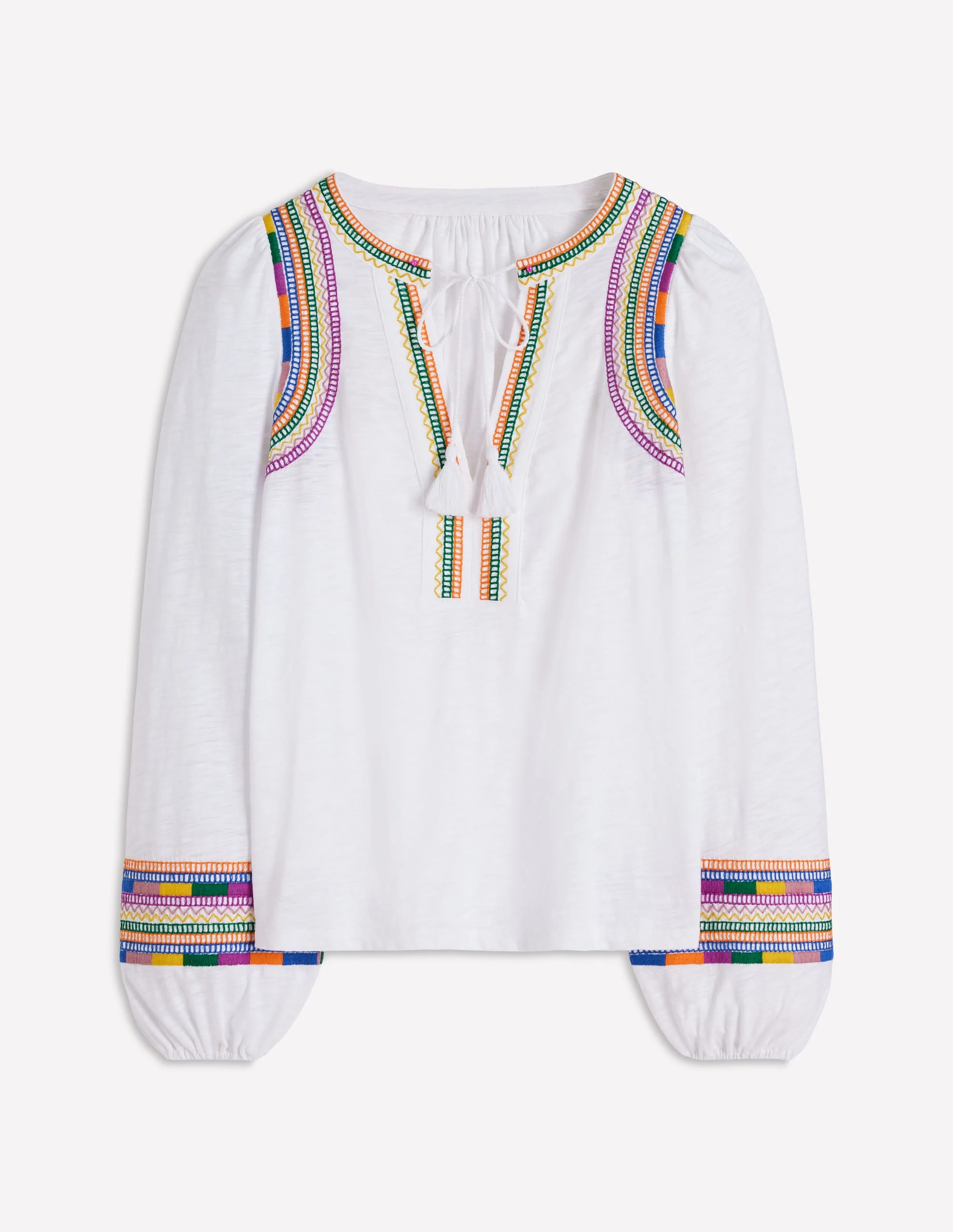 Notch Neck Embroidered Top-White Multi Embroidery - Image 5
