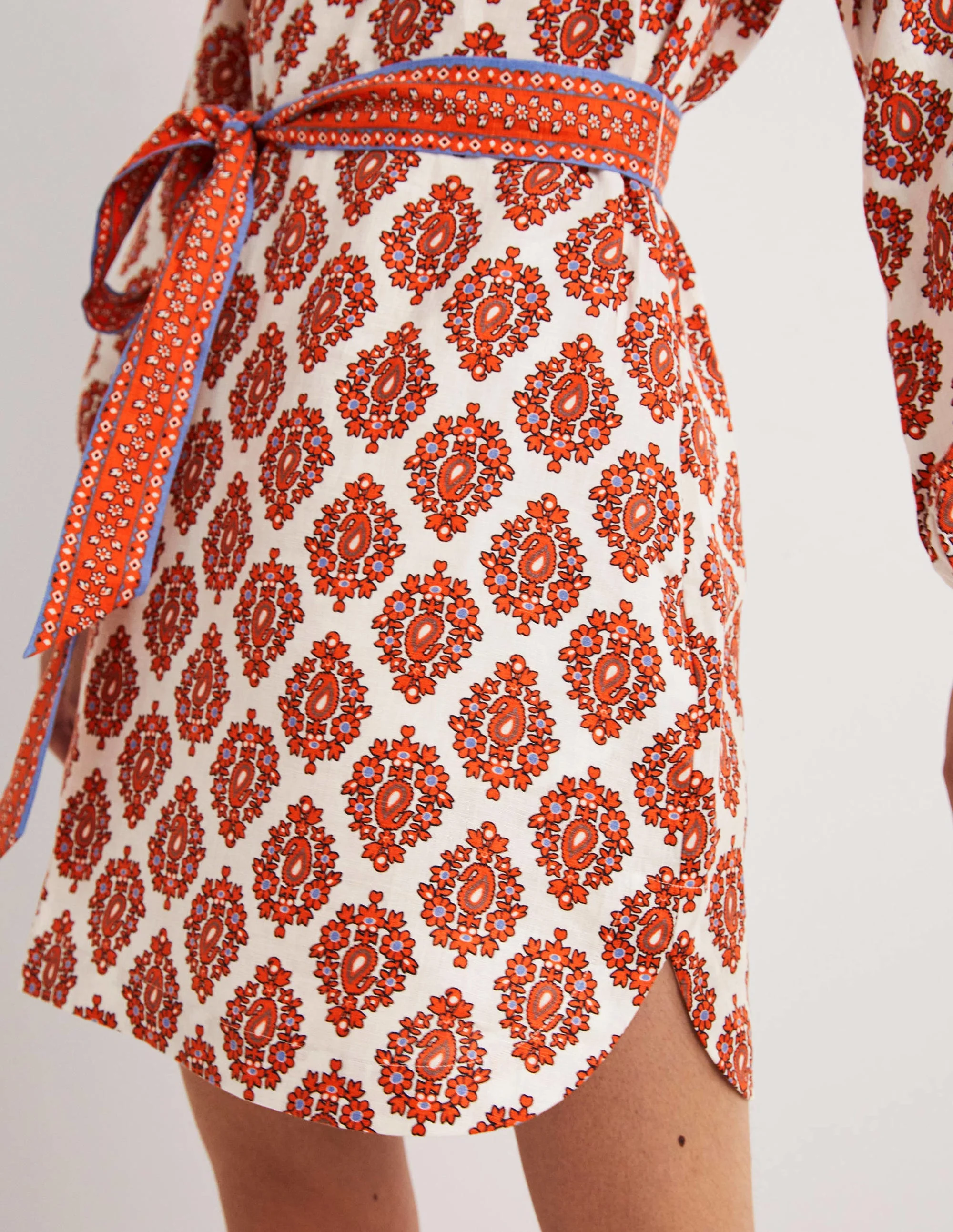 Notch Neck Linen Mini Dress-Tigerlily, Opulent Paisley - Image 2