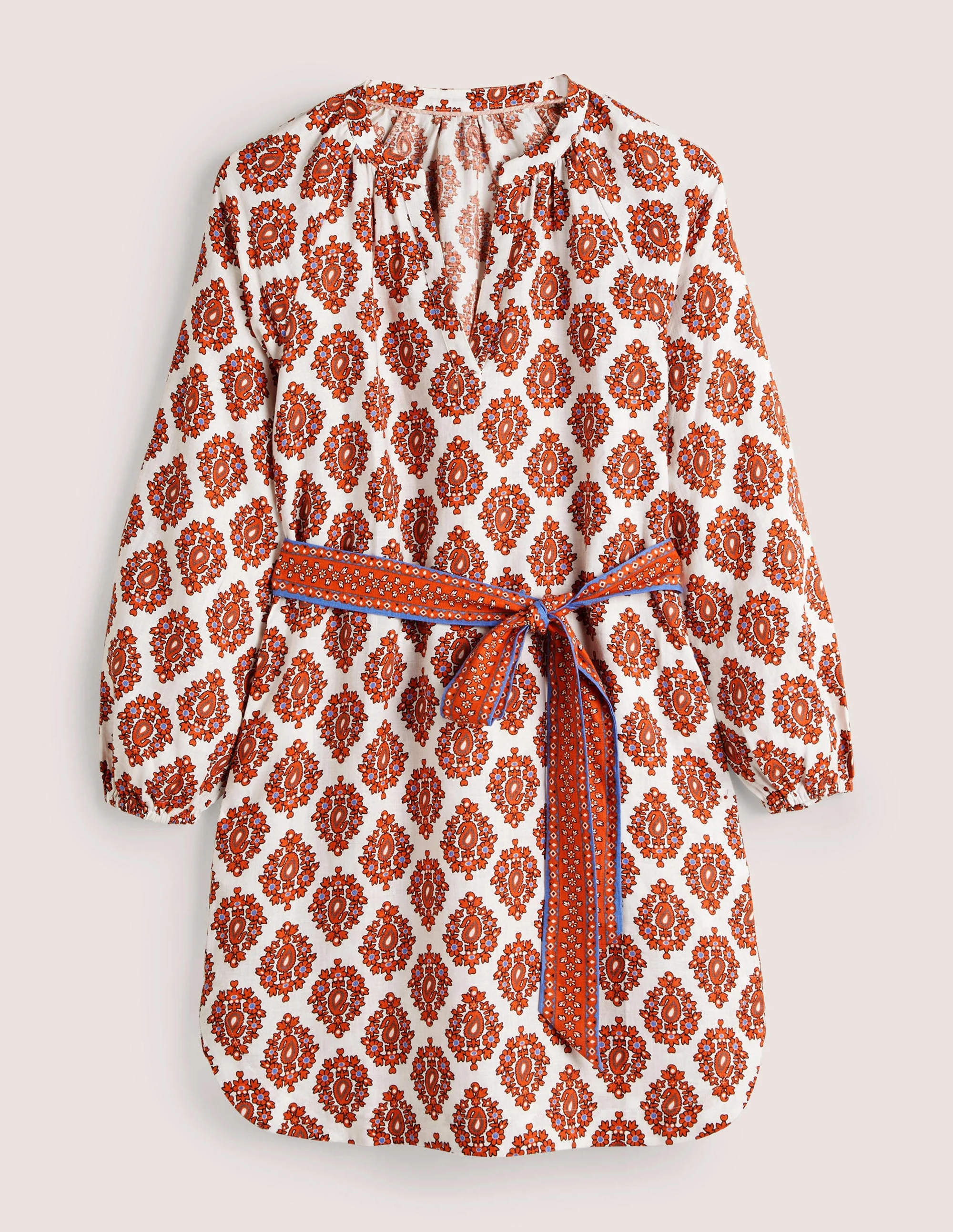 Notch Neck Linen Mini Dress-Tigerlily, Opulent Paisley - Image 5