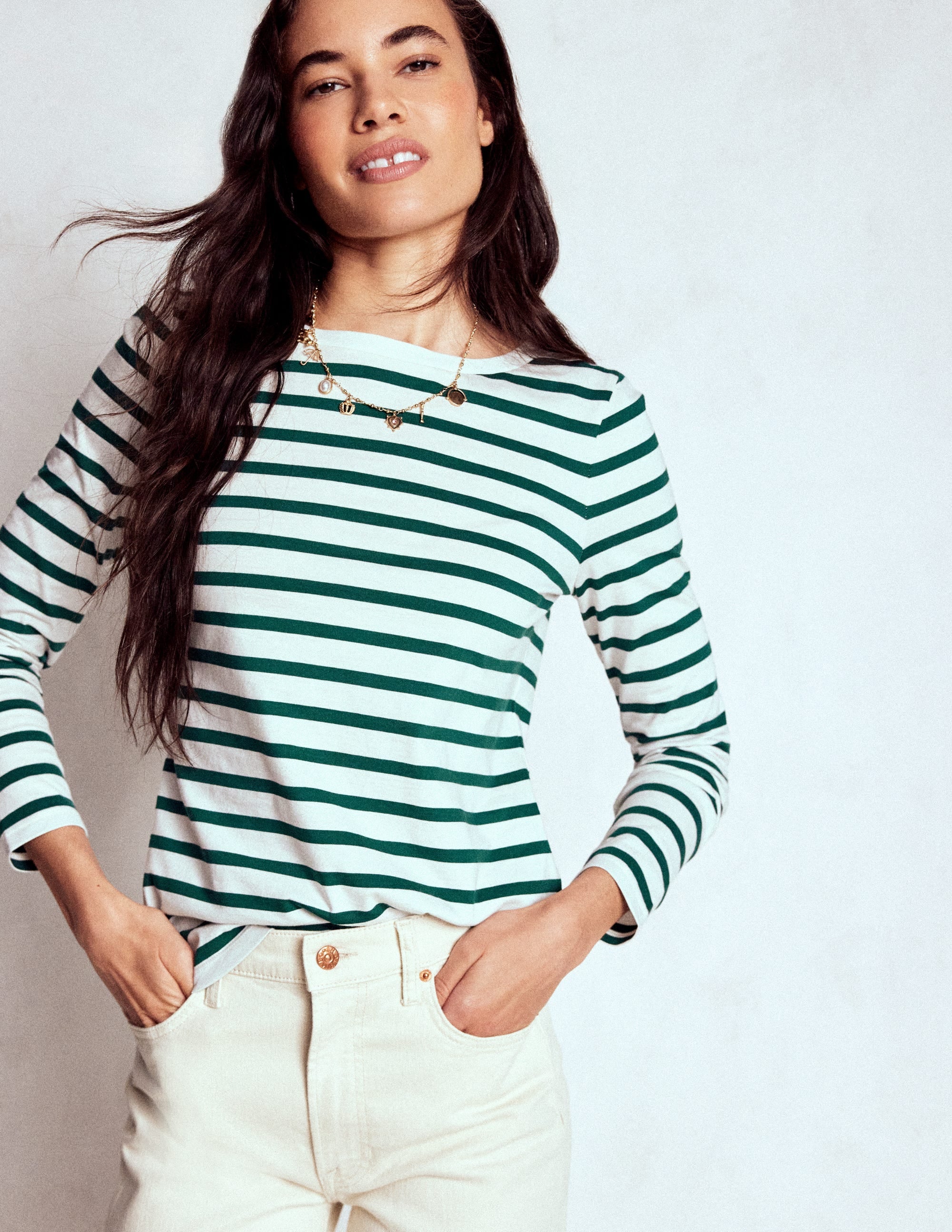 Olivia Long Sleeve Breton-Emerald Night Stripe - Image 2