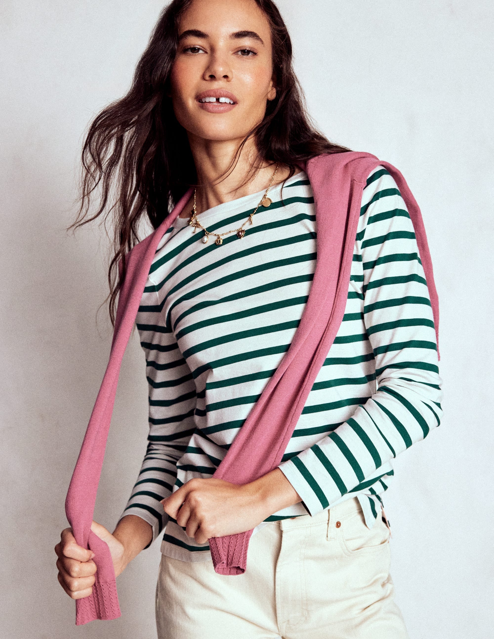 Olivia Long Sleeve Breton-Emerald Night Stripe - Image 4