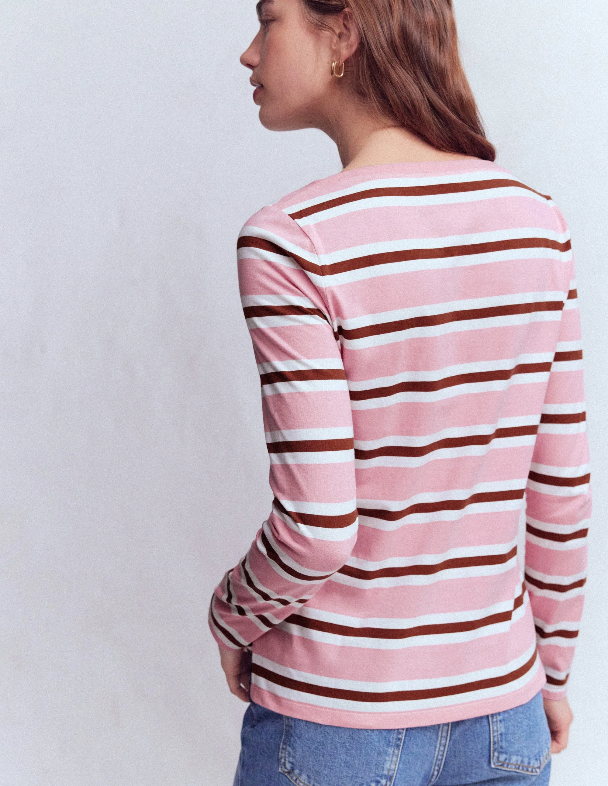 Olivia Long Sleeve Breton-Formica Pink and Russet Stripe - Image 3