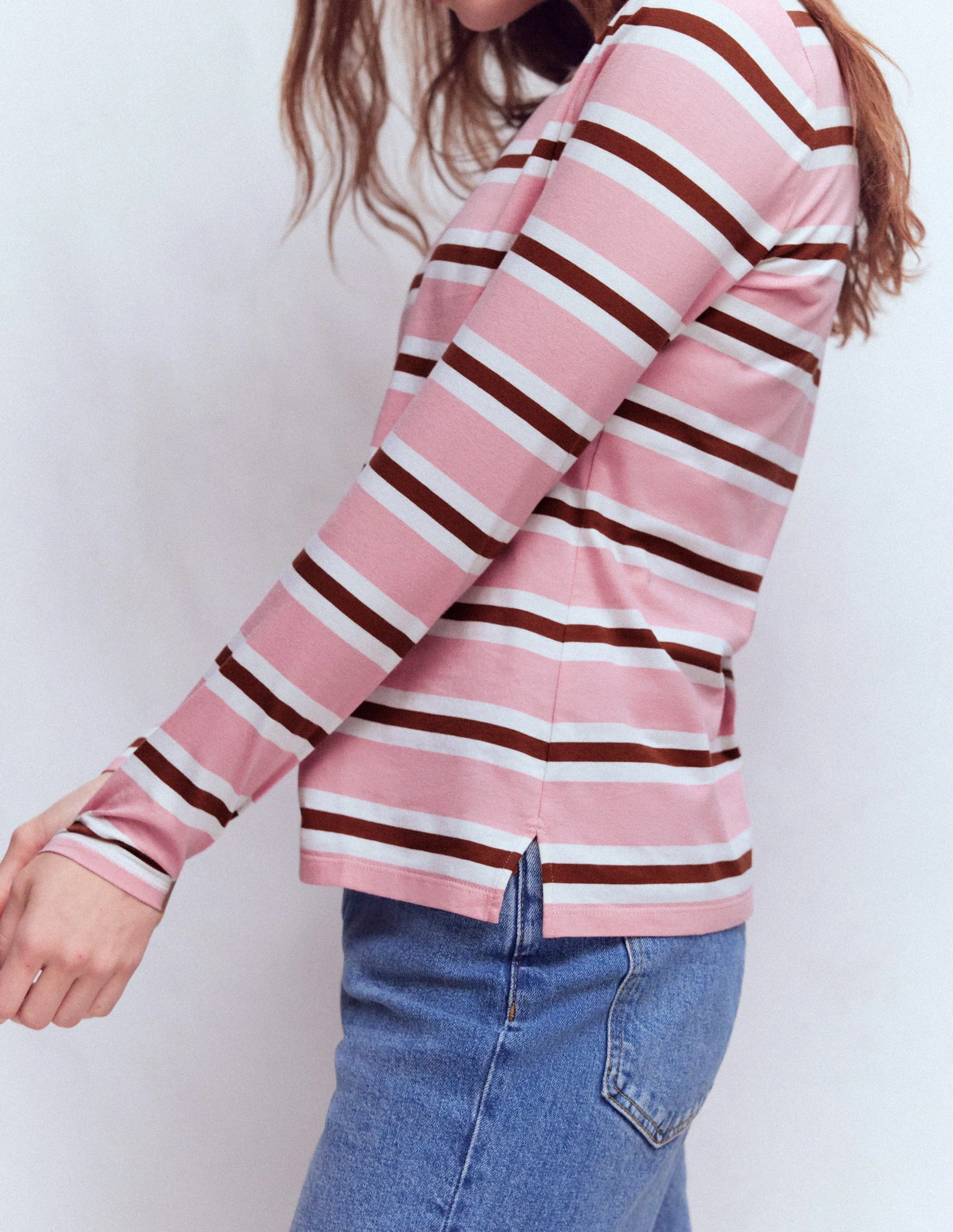 Olivia Long Sleeve Breton-Formica Pink and Russet Stripe - Image 4