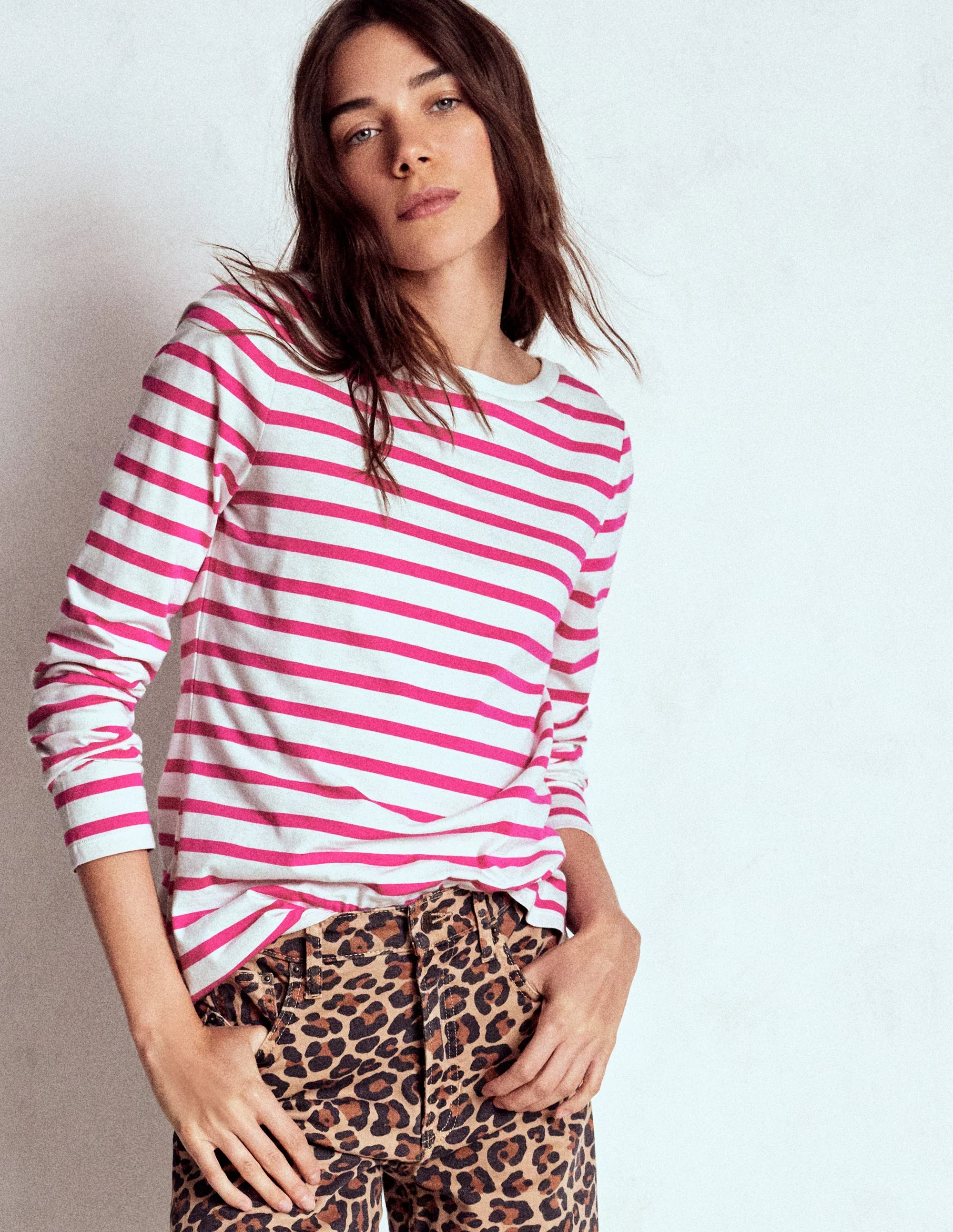 Olivia Long Sleeve Breton-Pink Peony Stripe