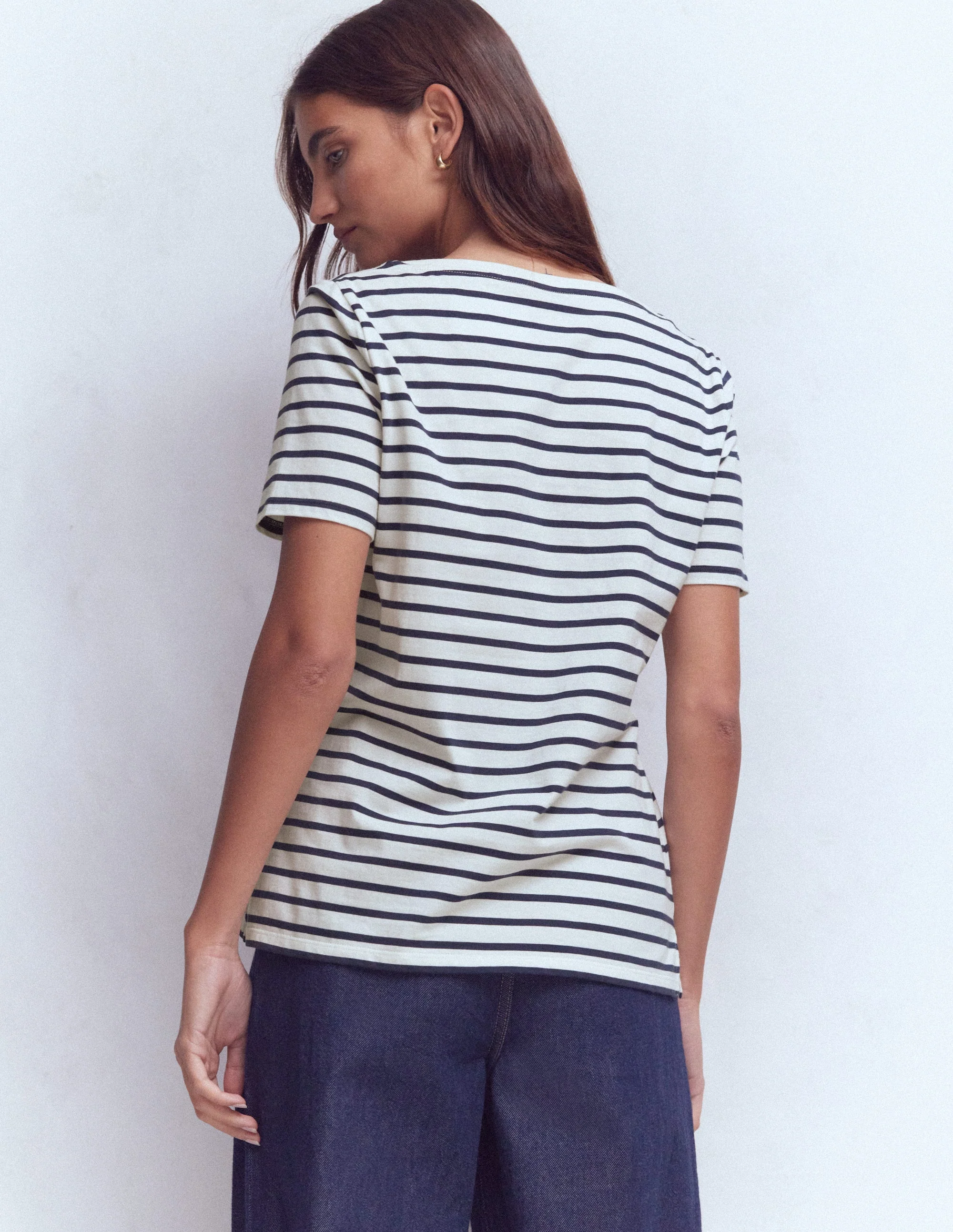 Olivia Short Sleeve Breton-Ivory, Navy - Image 3