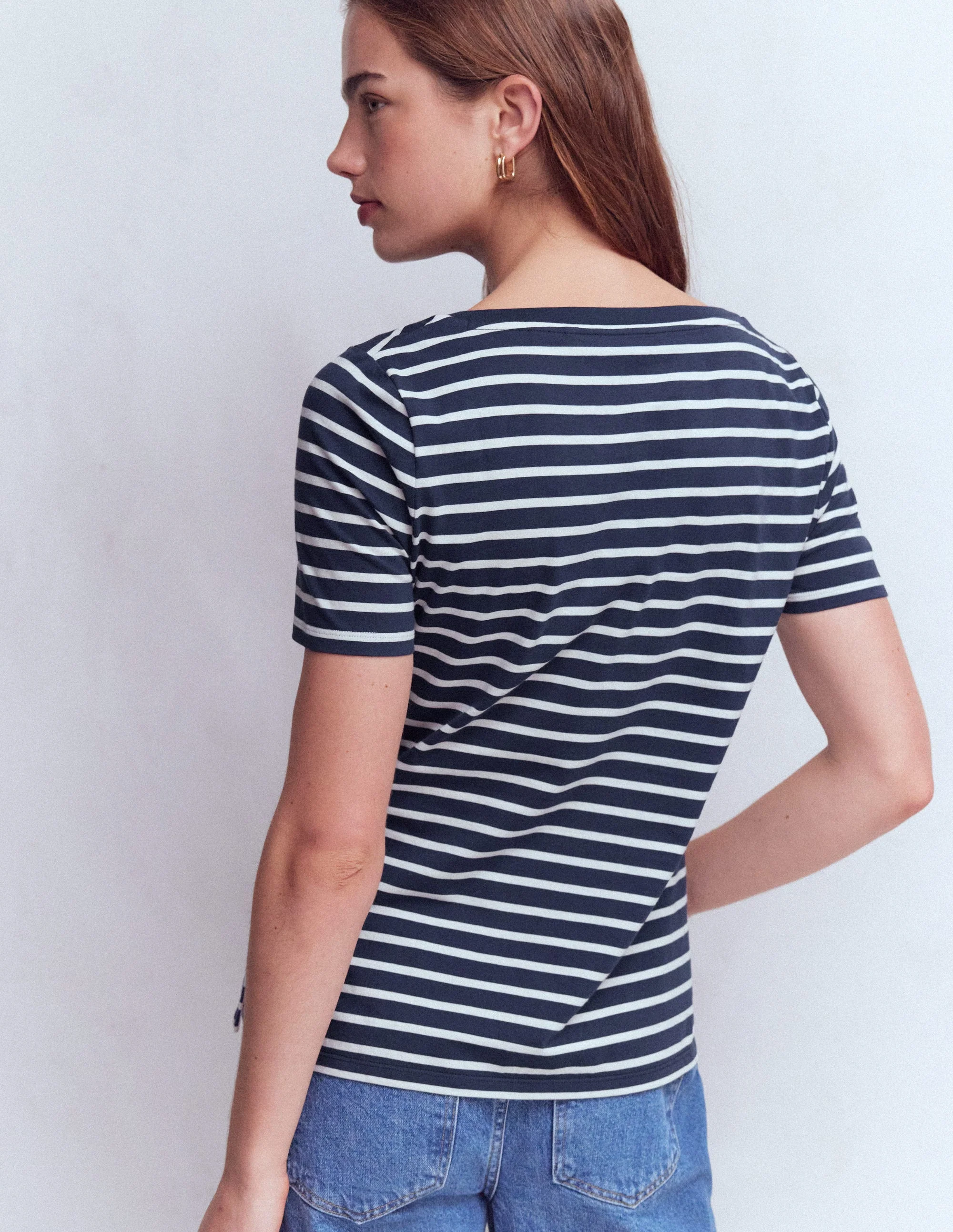Olivia Short Sleeve Breton-Navy, Ivory - Image 3