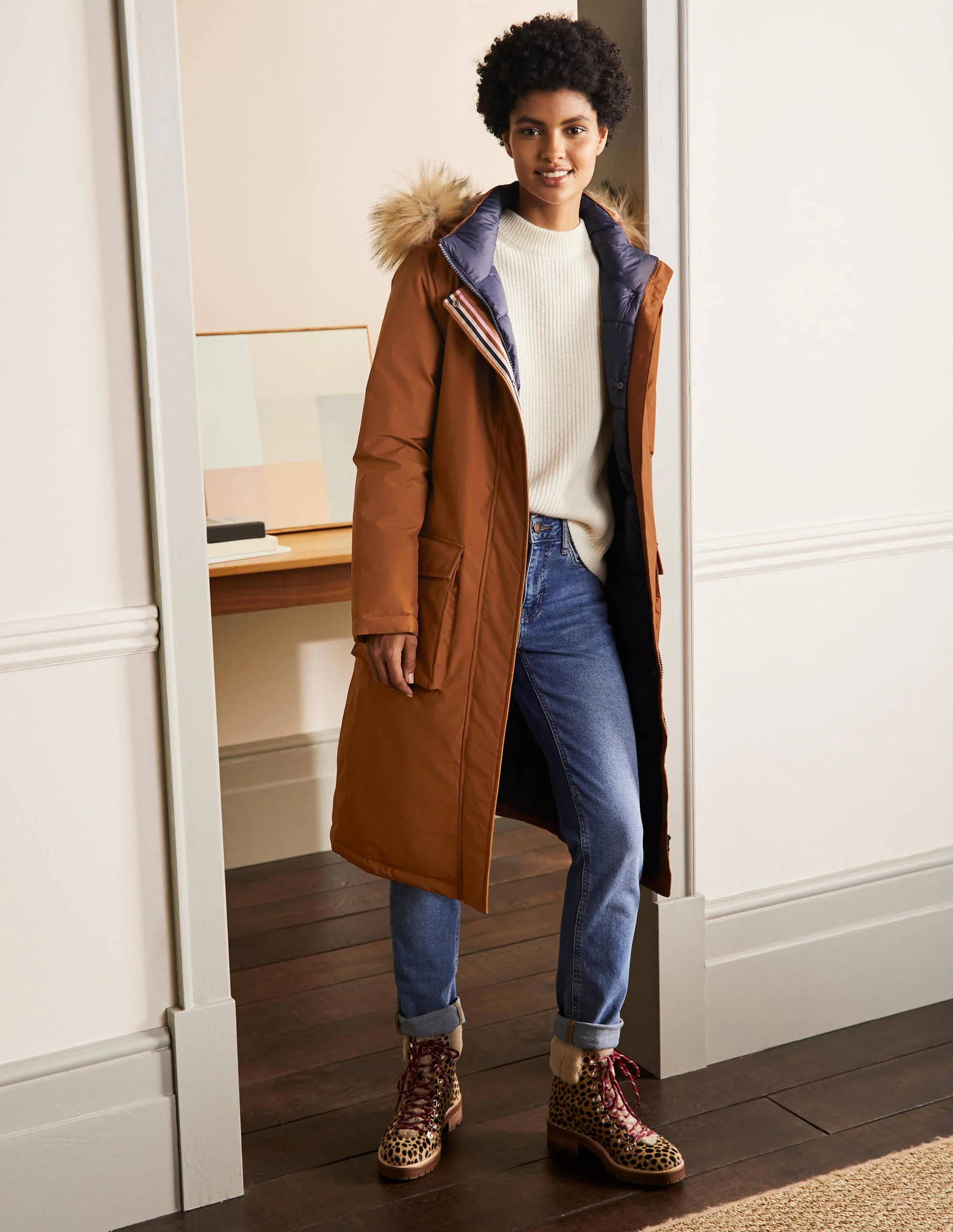 Orkney Padded Parka Coat-Ginger - Image 5