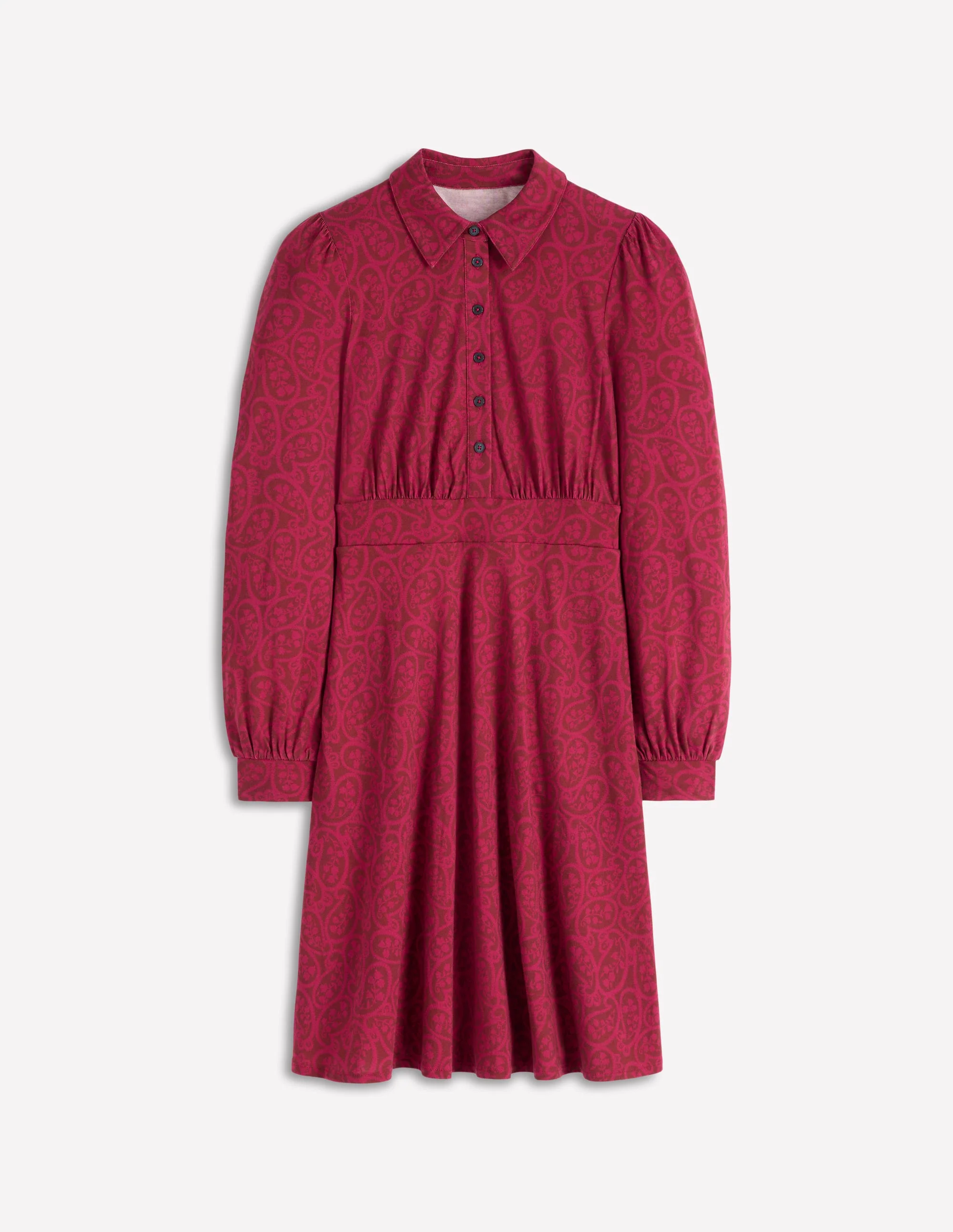 Orla Short Jersey Shirt Dress-Chestnut, Blossomy Paisley - Image 5