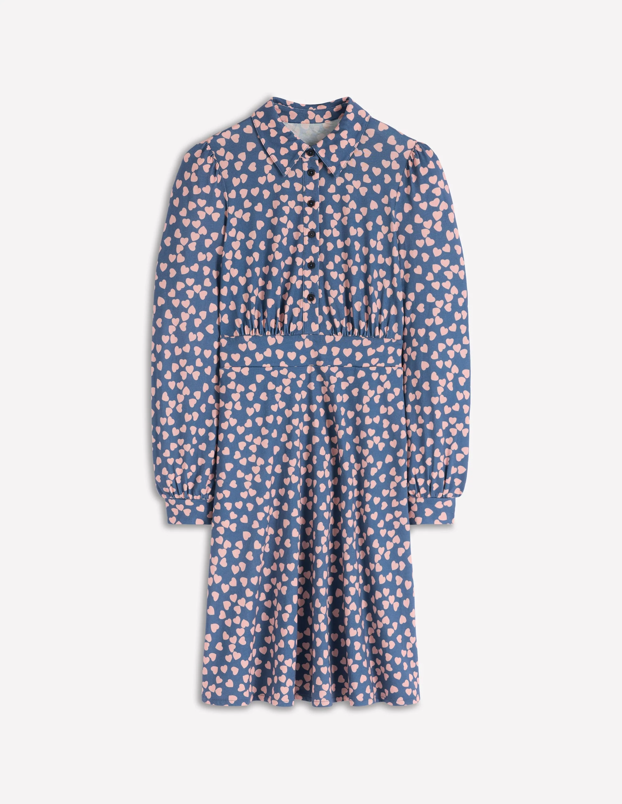 Orla Short Jersey Shirt Dress-Denim Blue. Heart Cascade - Image 5