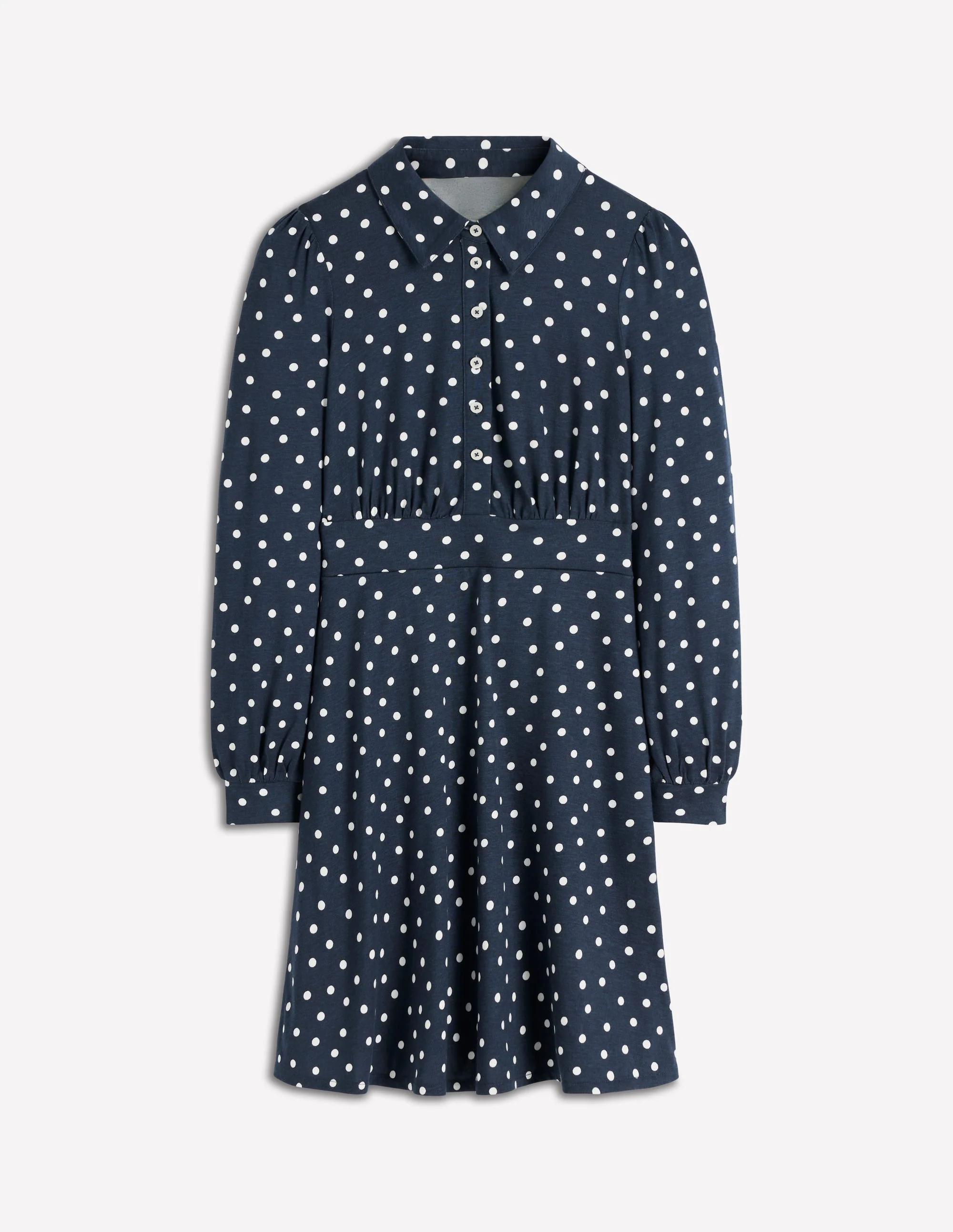 Orla Short Jersey Shirt Dress-French Navy, Painted Dot - Image 5