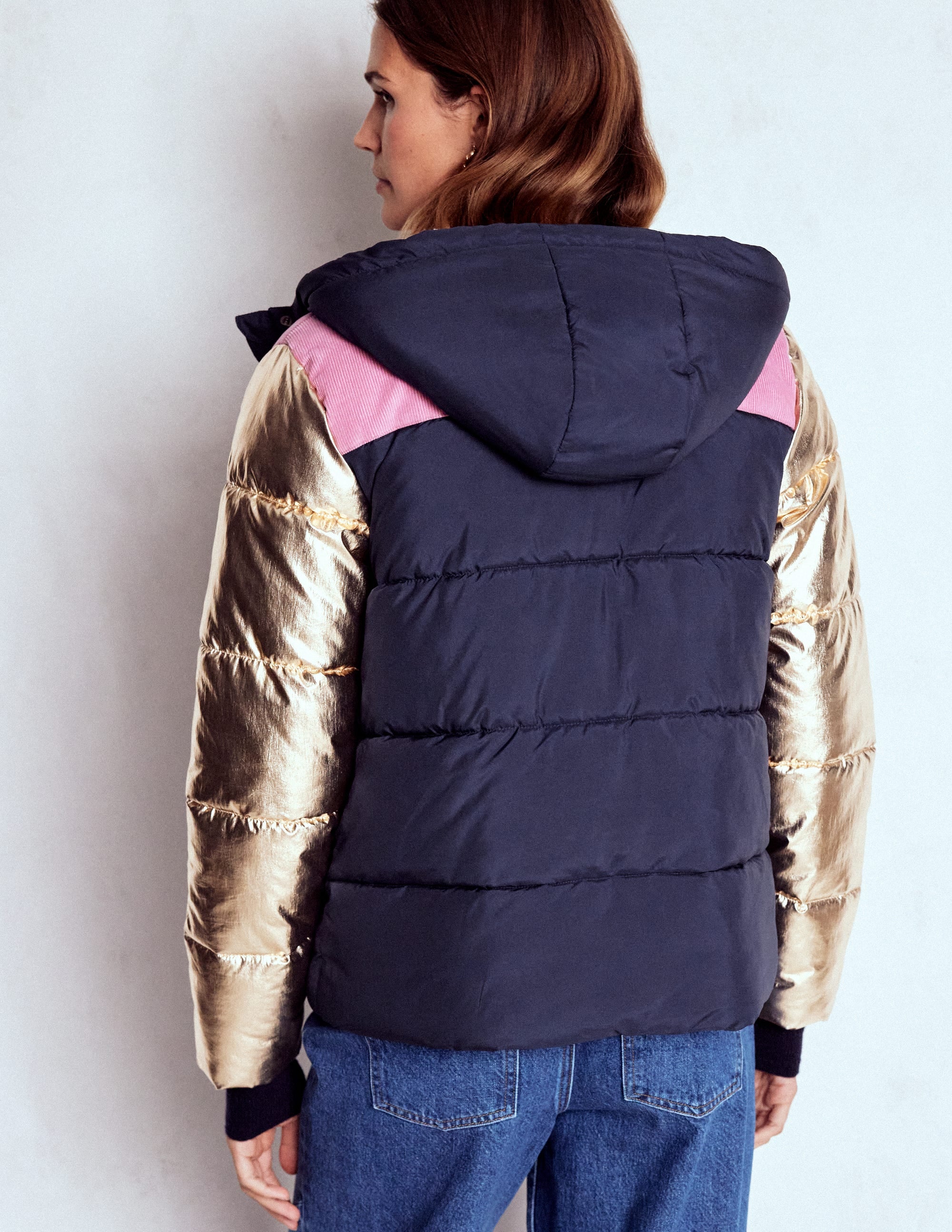 Padded Puffer Coat-Navy, Colourblock - Image 3