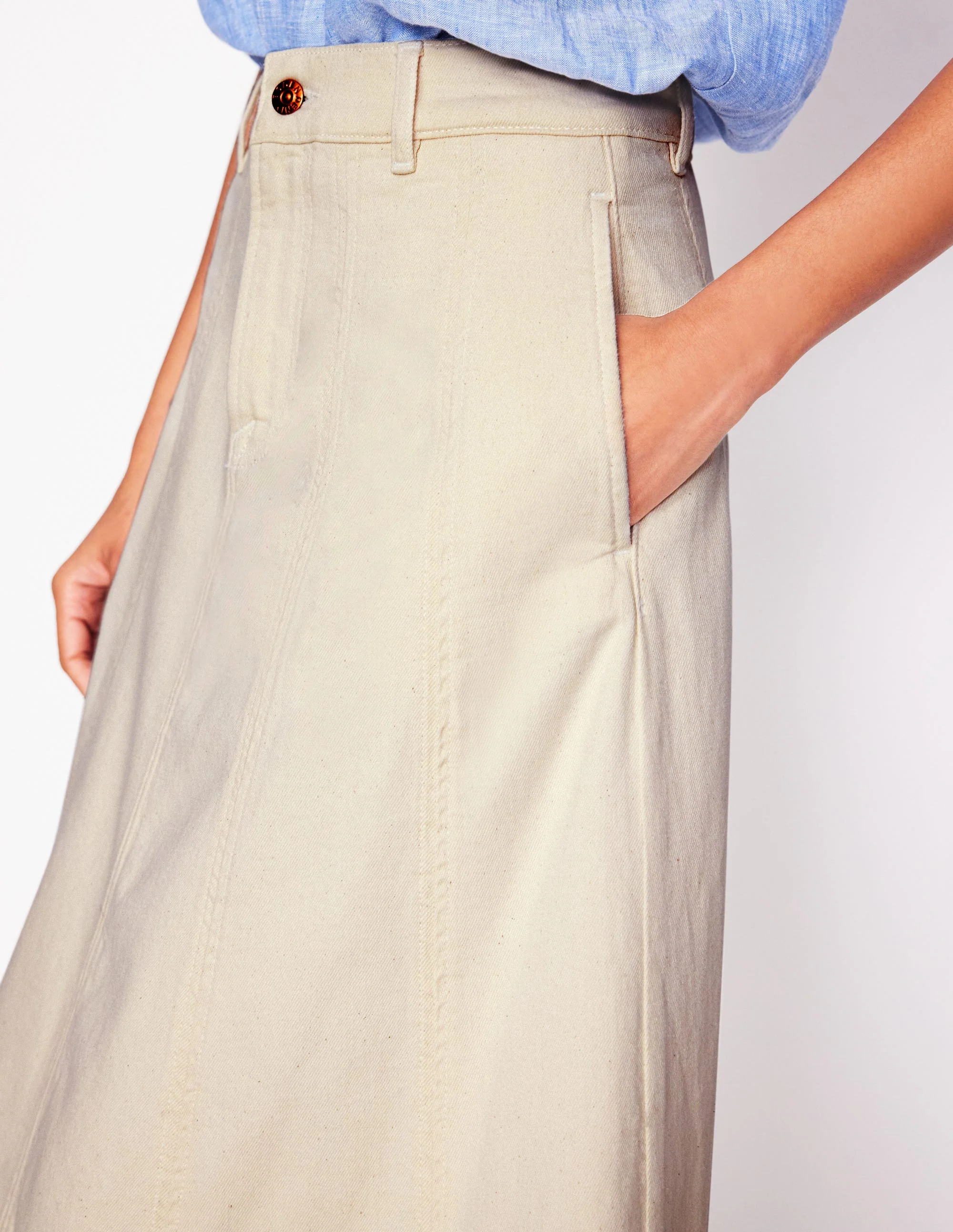 Panelled Full Denim Skirt-Ecru - Image 2