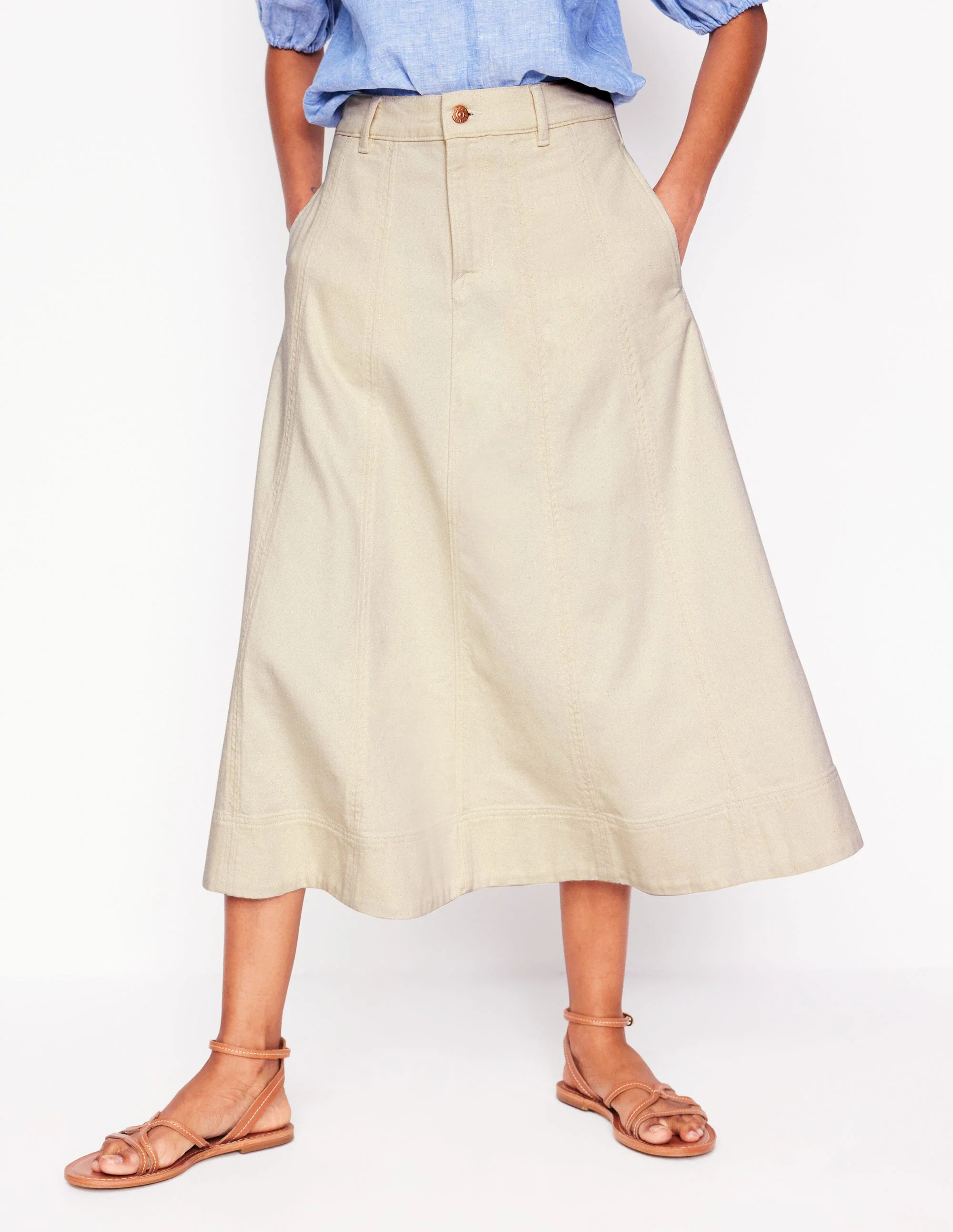 Panelled Full Denim Skirt-Ecru - Image 4