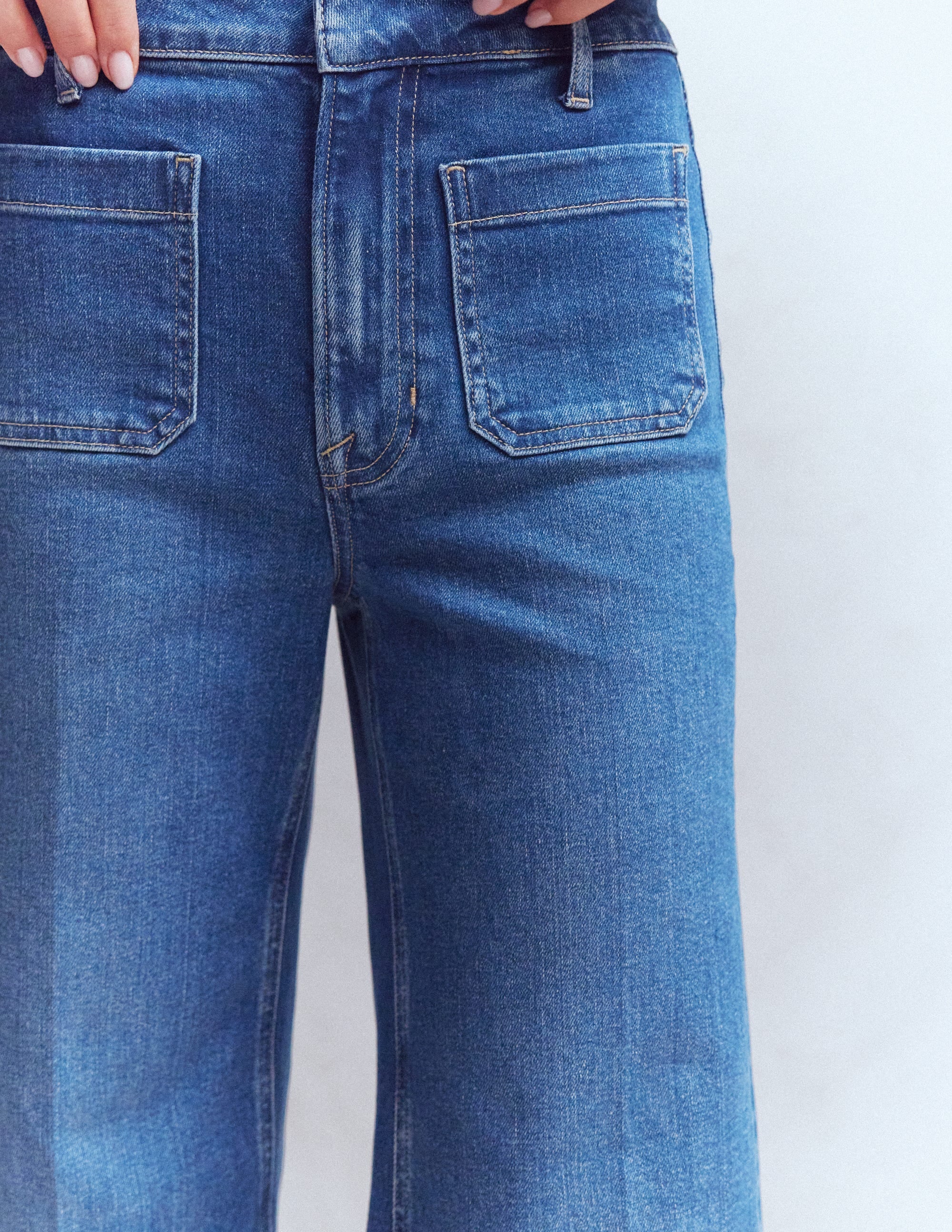 Patch Pocket Flare Jeans-Midwash - Image 2