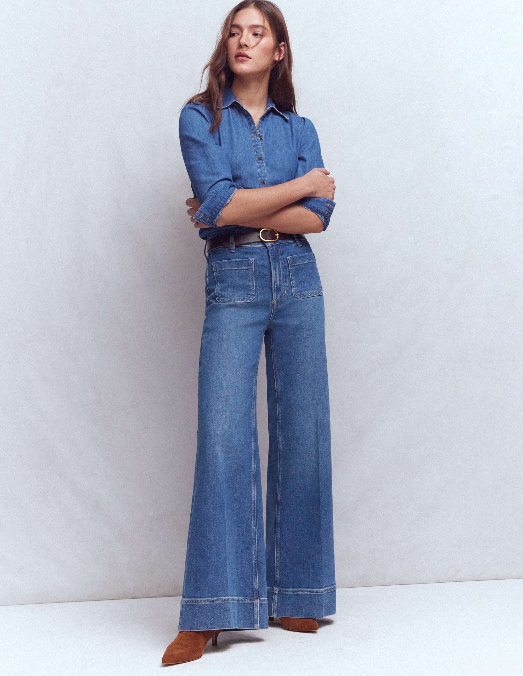 Patch Pocket Flare Jeans-Midwash - Image 4