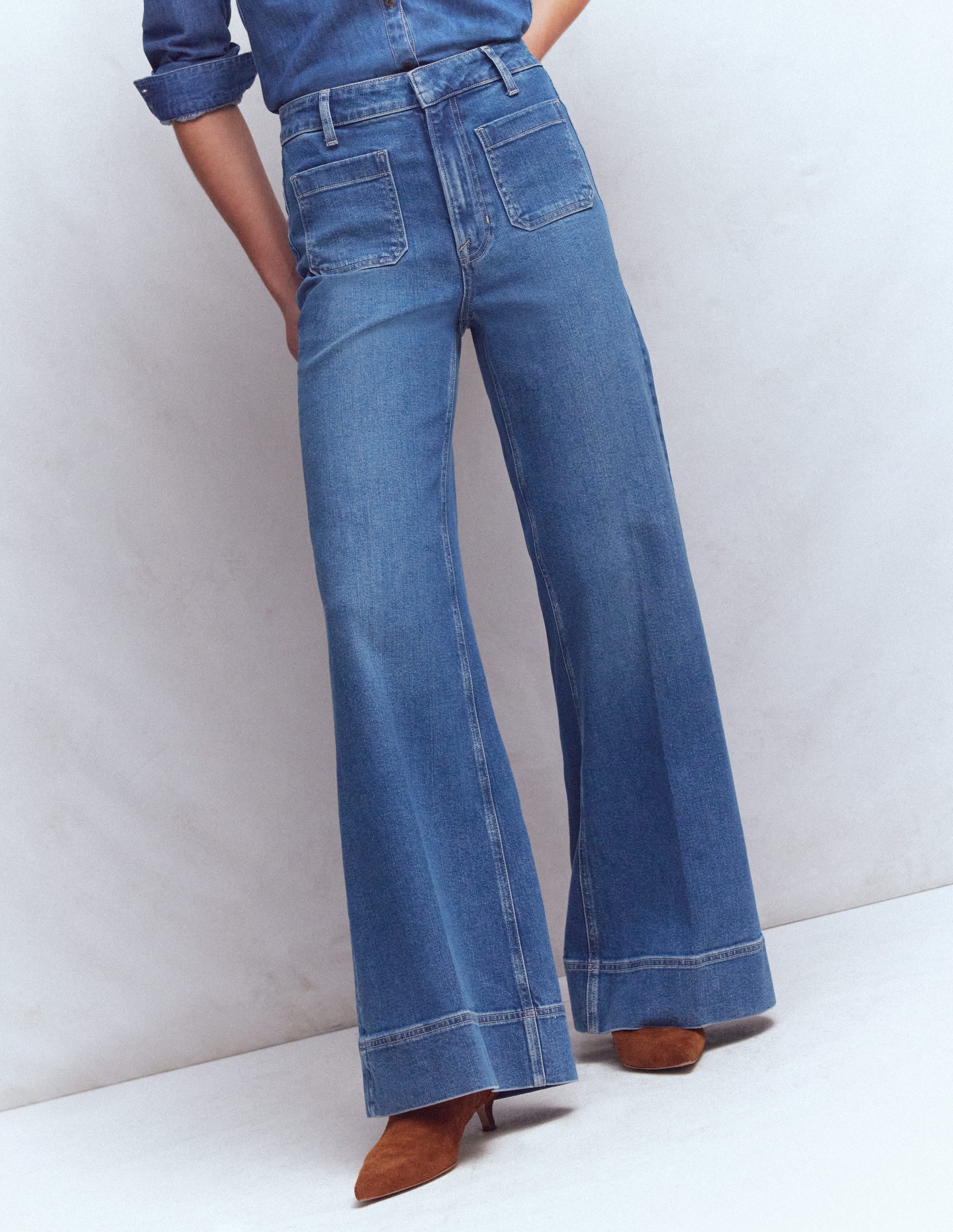 Patch Pocket Flare Jeans-Midwash - Image 5