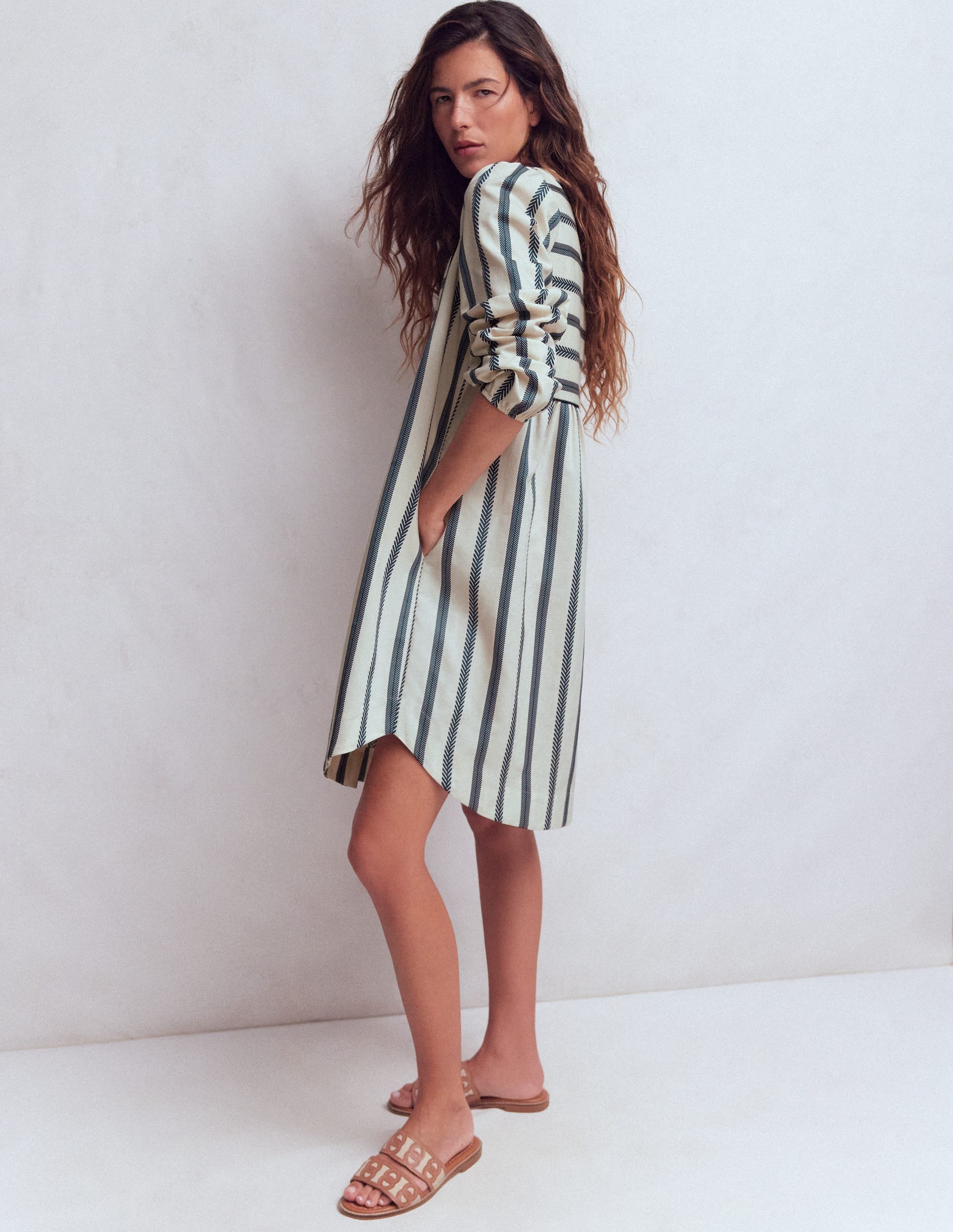 Pia Cotton Yoke Dress-Blue Stripe - Image 6