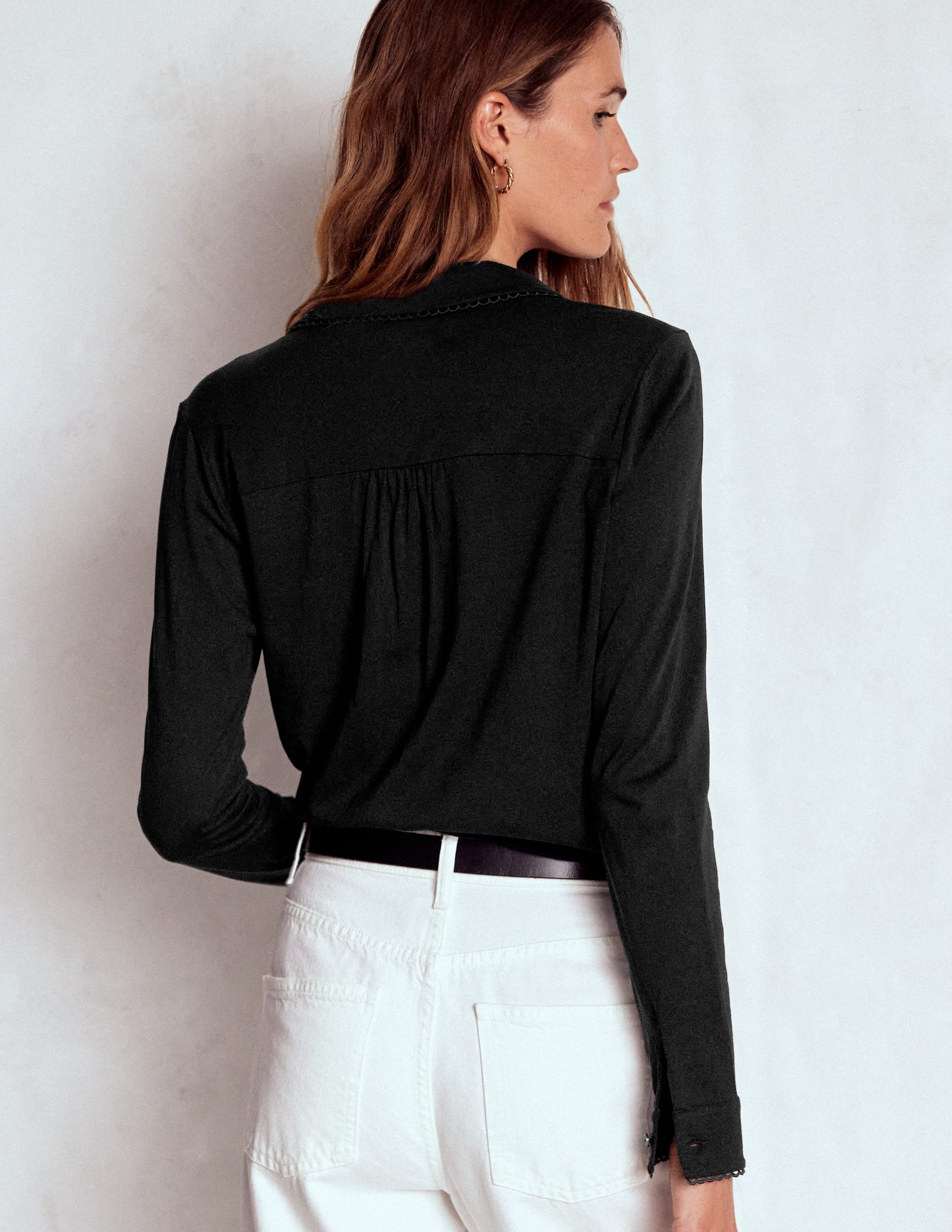 Picot Trim Jersey Shirt-Black - Image 3