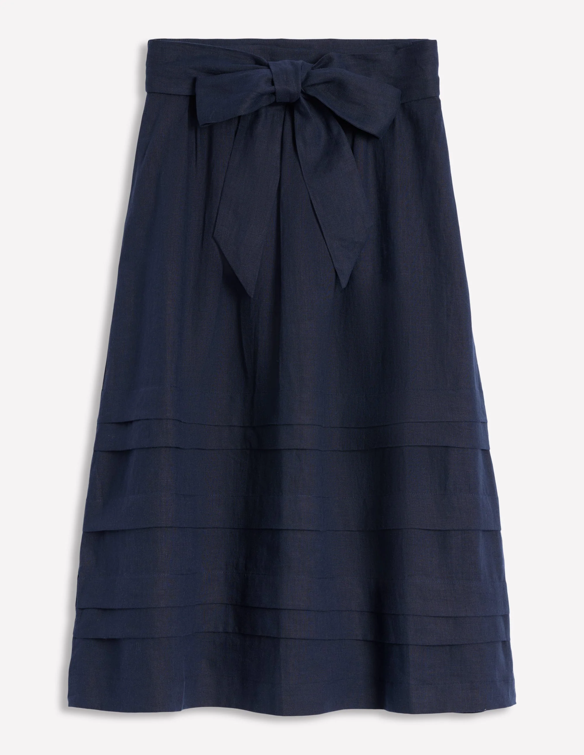 Pintuck Linen Midi Skirt-Navy - Image 5