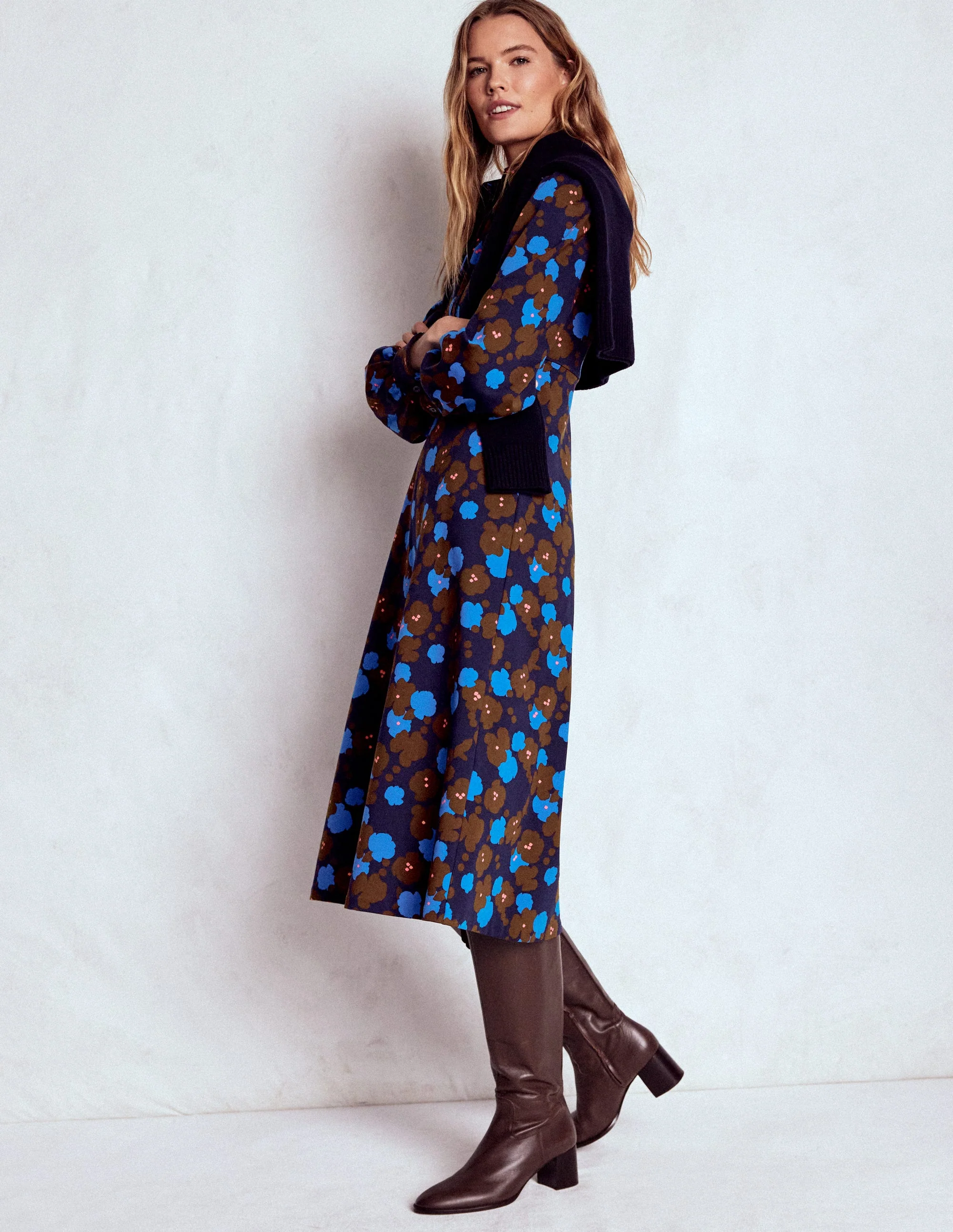Pip Zip-Up Ponte Midi Dress-French Navy, Garden Blossom - Image 6