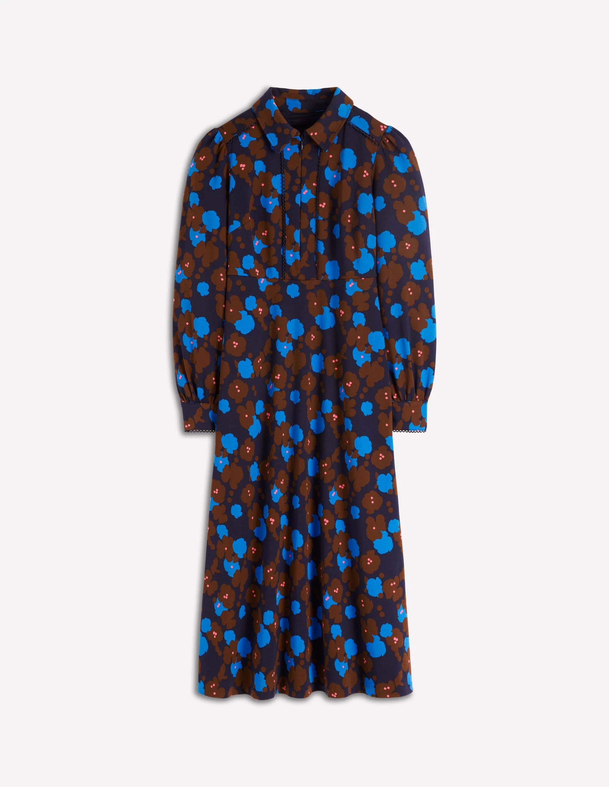 Pip Zip-Up Ponte Midi Dress-French Navy, Garden Blossom - Image 8