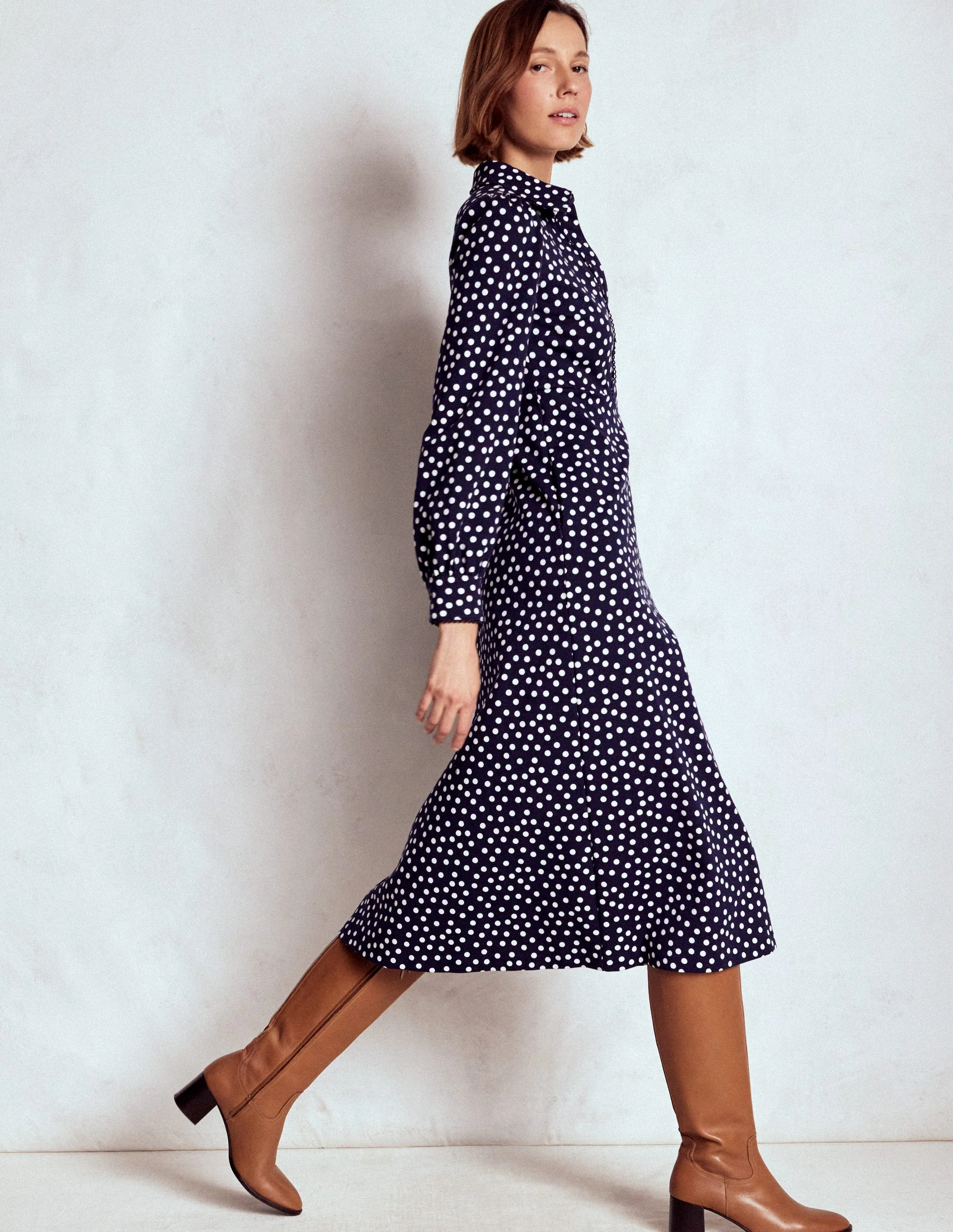 Pip Zip-Up Ponte Midi Dress-French Navy, Painted Dot - Image 5