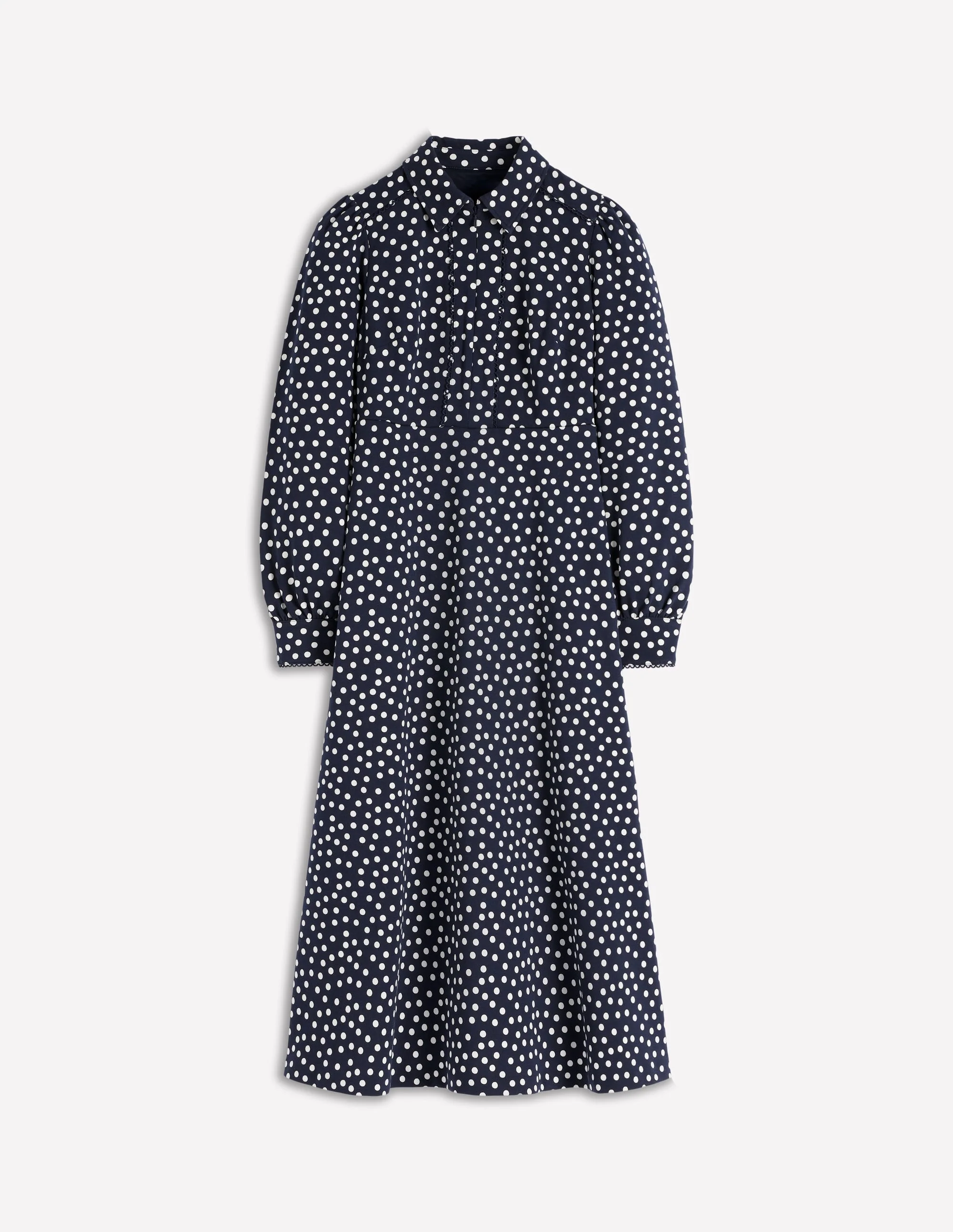 Pip Zip-Up Ponte Midi Dress-French Navy, Painted Dot - Image 7