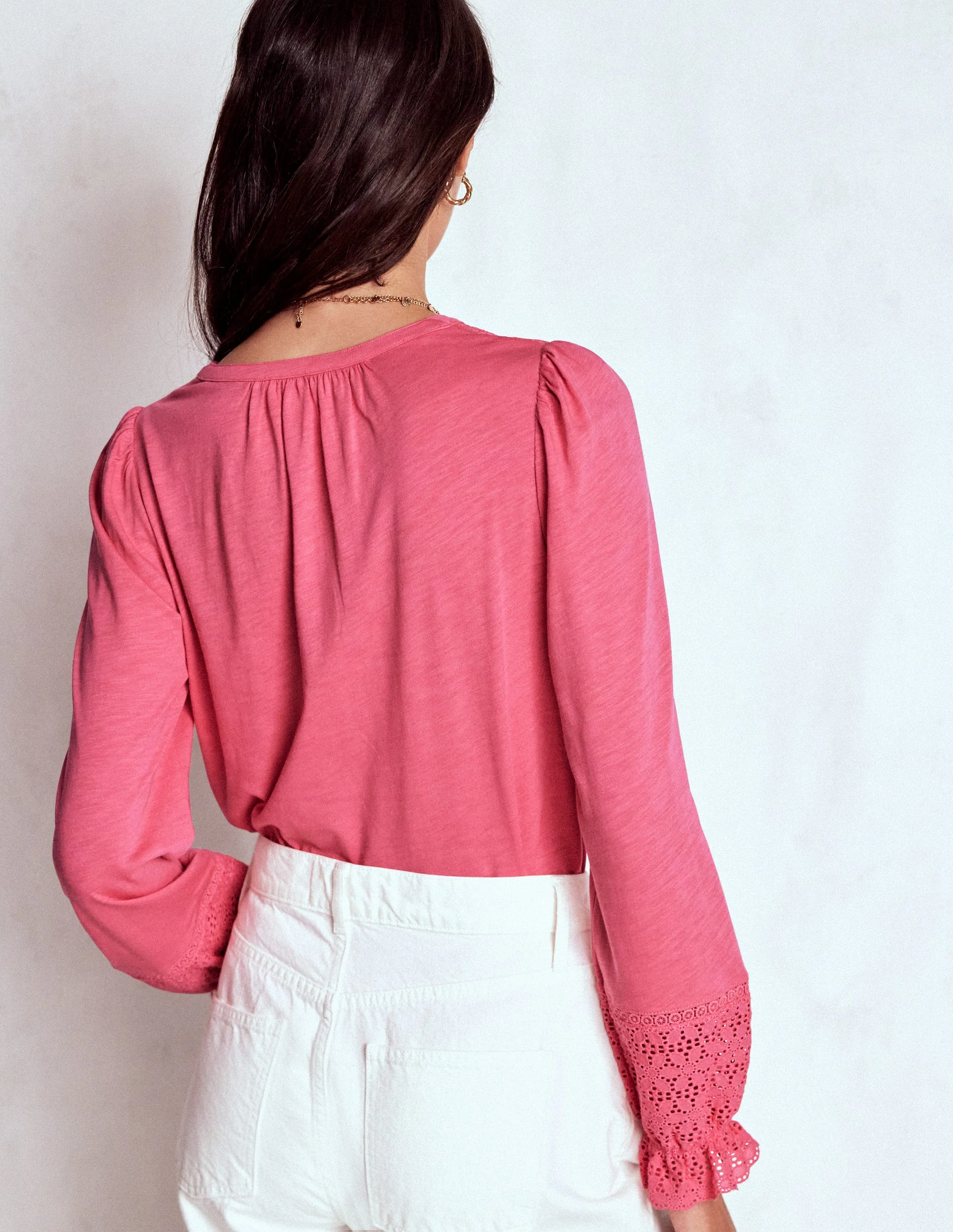 Pippa Broderie Jersey Shirt-Rose Pink - Image 3