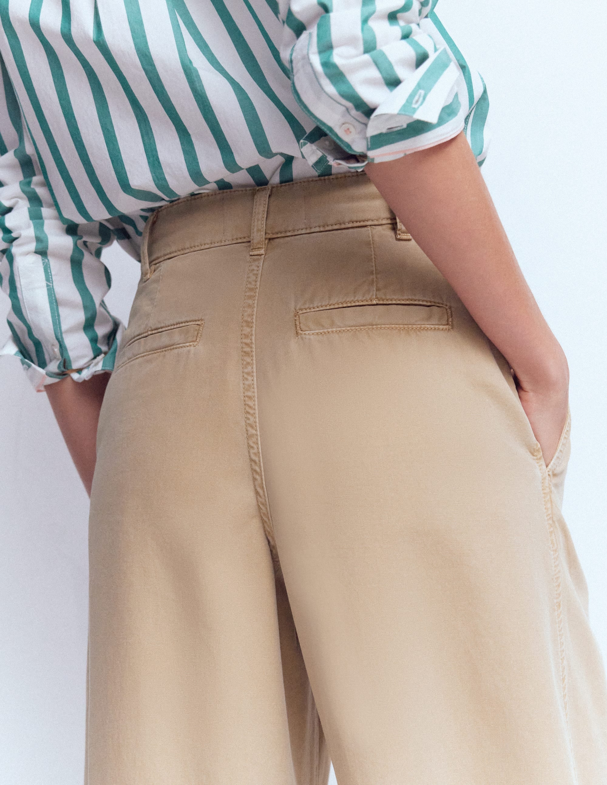 Pleat Barrel Leg Trousers-Stone - Image 2