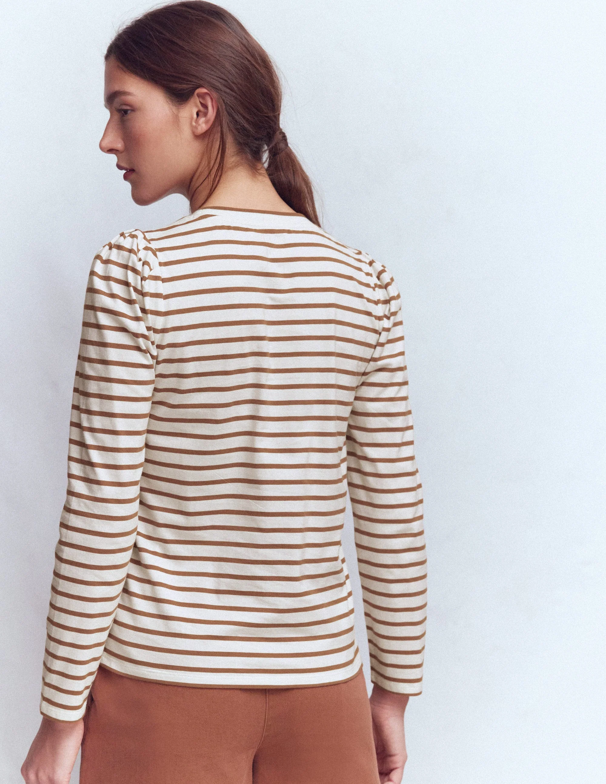 Pleat Sleeve Stripe Top-Ginger and Ivory Stripe - Image 3