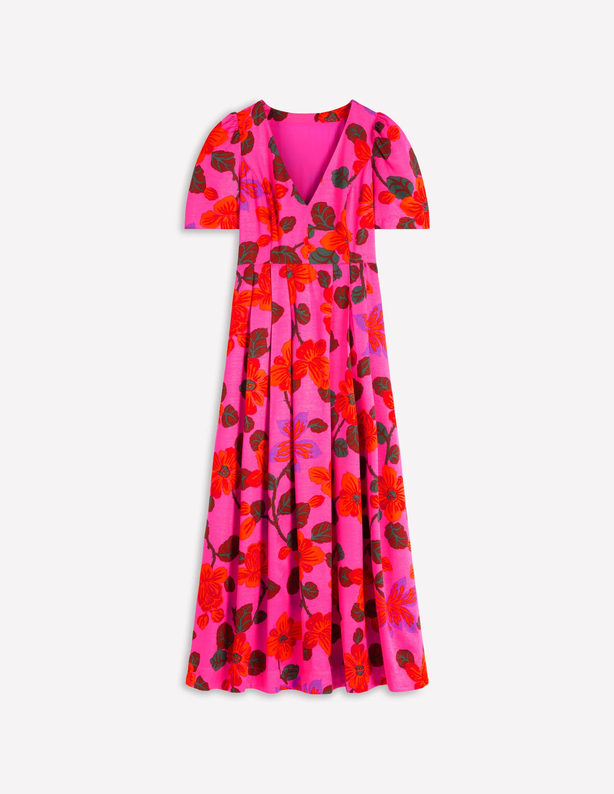 Pleat V-neck Dress-Pink, Elaborate Blossom - Image 6