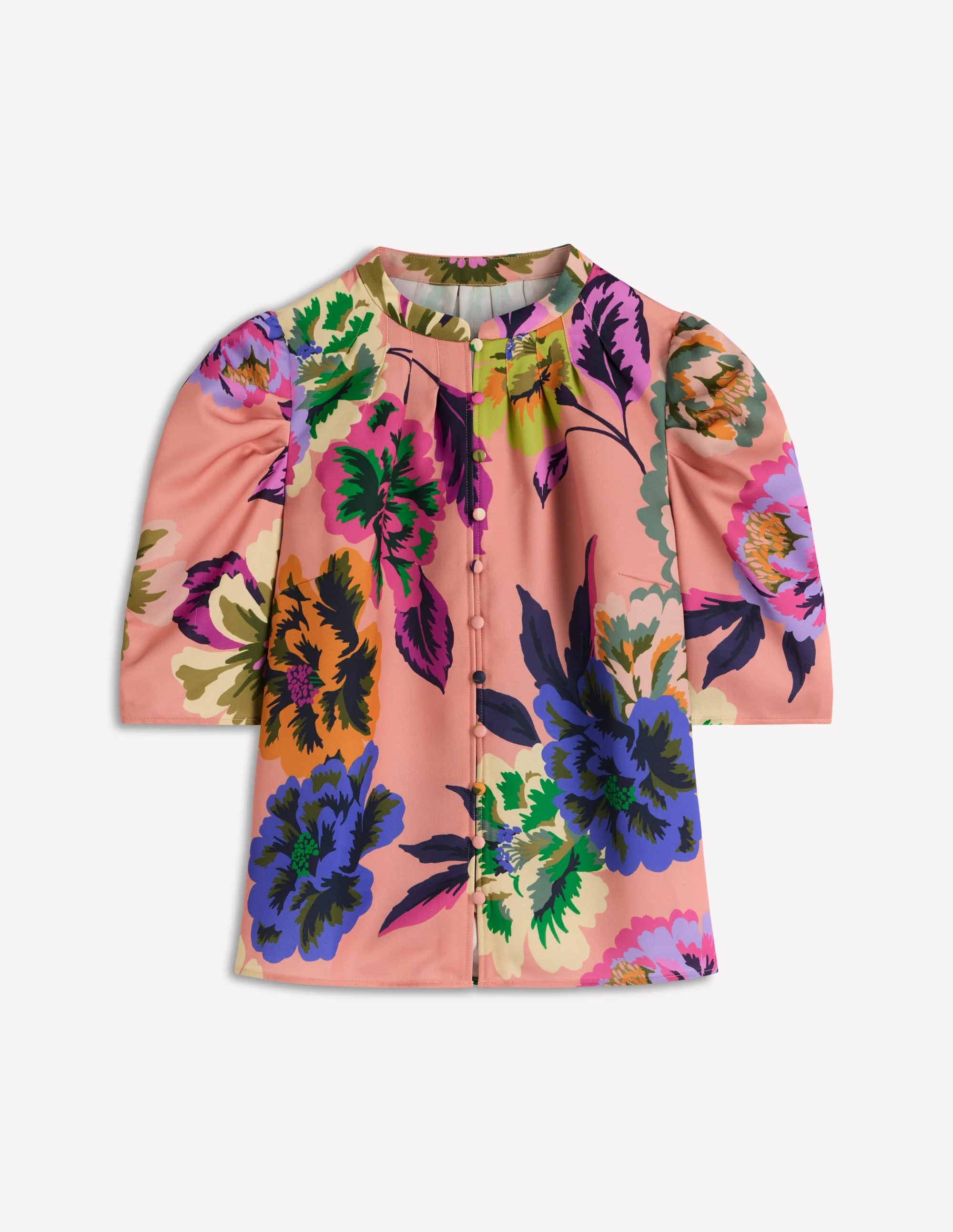 Pleated Mutton Sleeve Top-Pink Floral - Image 4