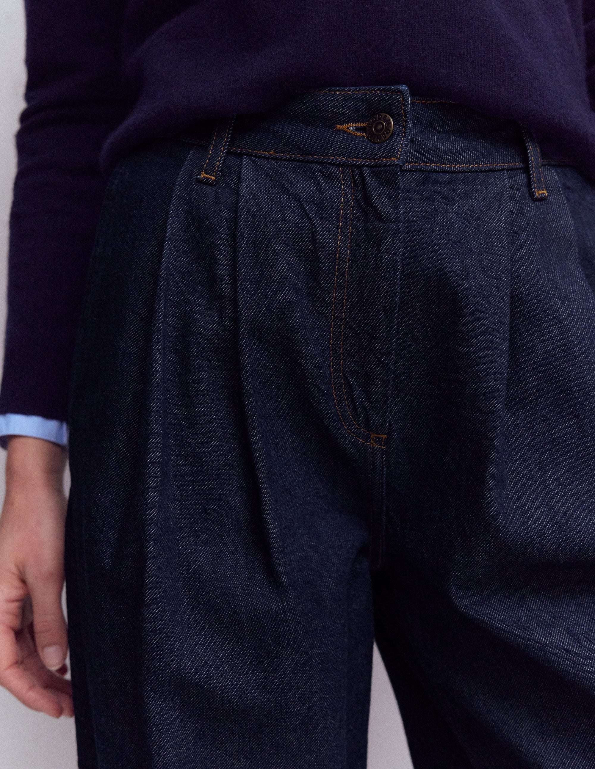 Pleated Wide Leg Jeans-Indigo Rinse - Image 5