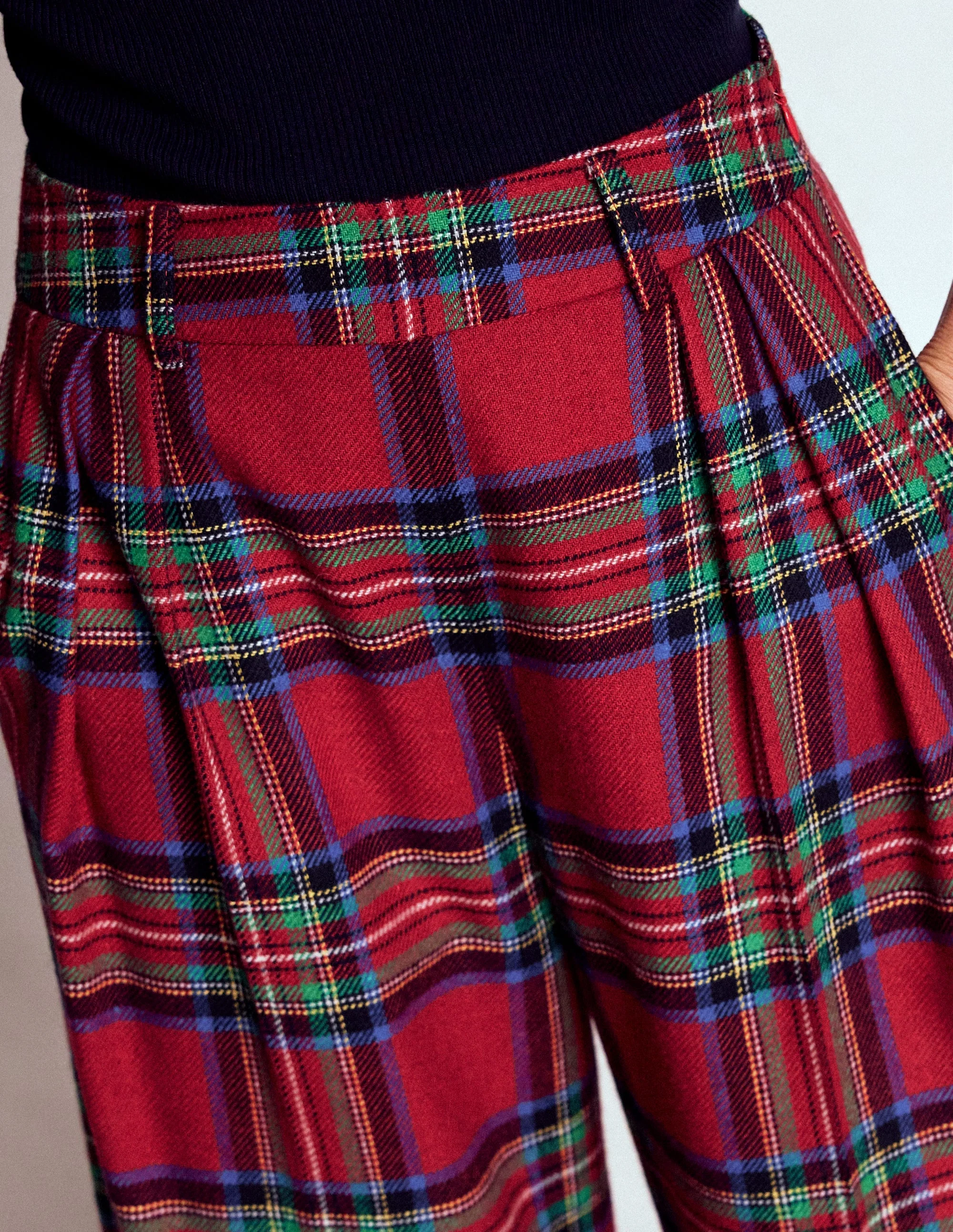 Pleated Wool Culottes-Red, Blue and Green Check - Image 2