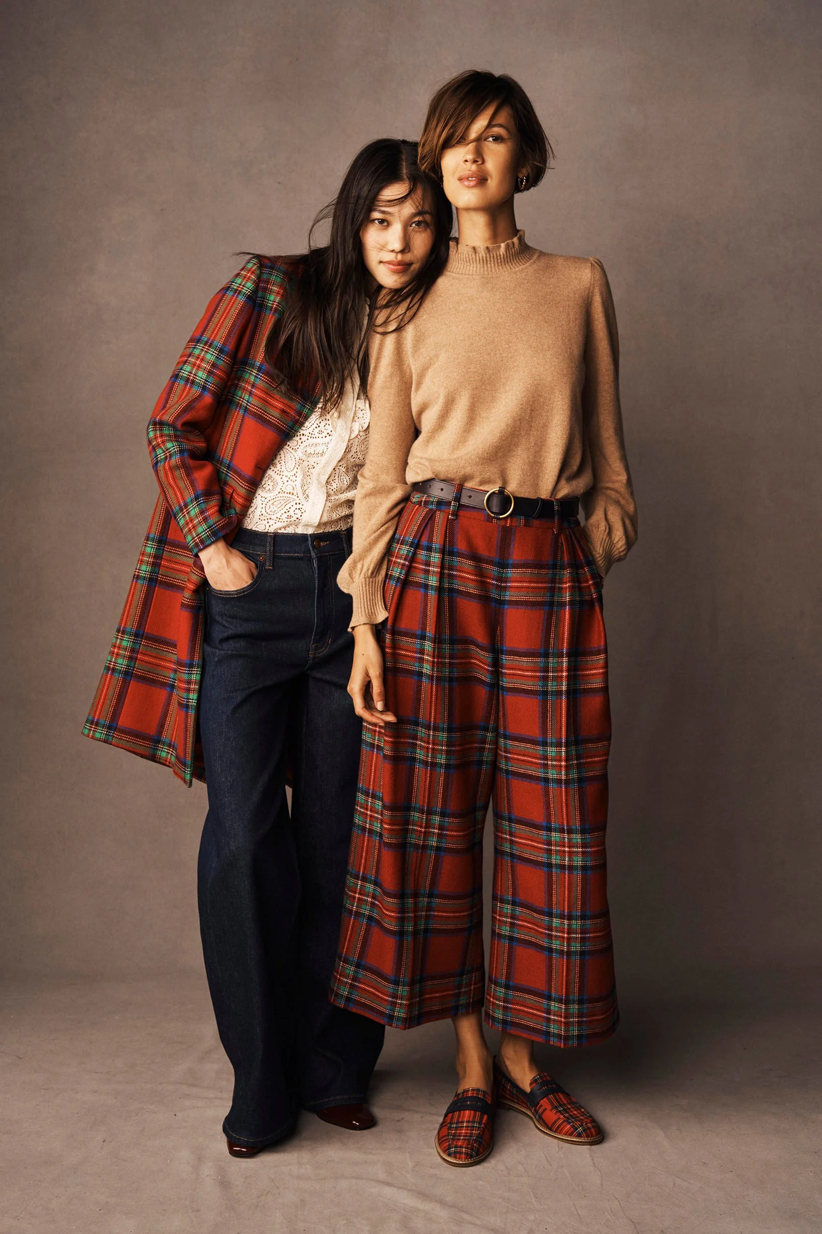 Pleated Wool Culottes-Red, Blue and Green Check - Image 5