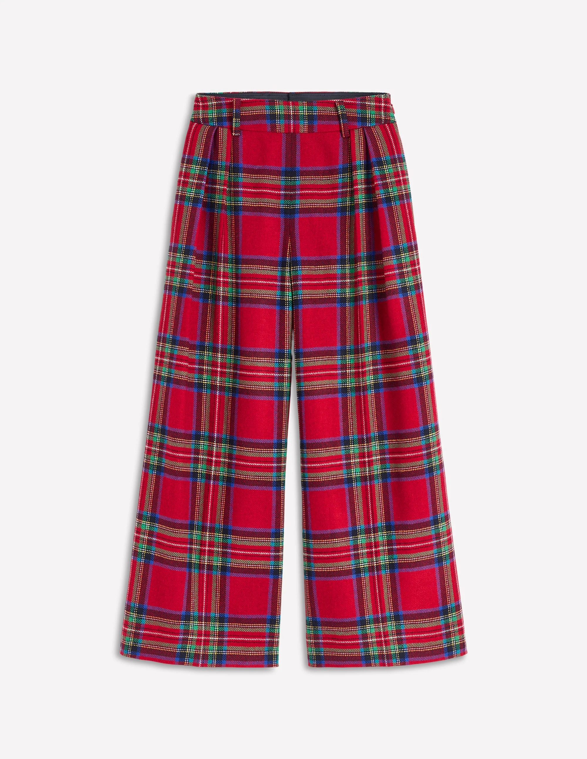Pleated Wool Culottes-Red, Blue and Green Check - Image 6