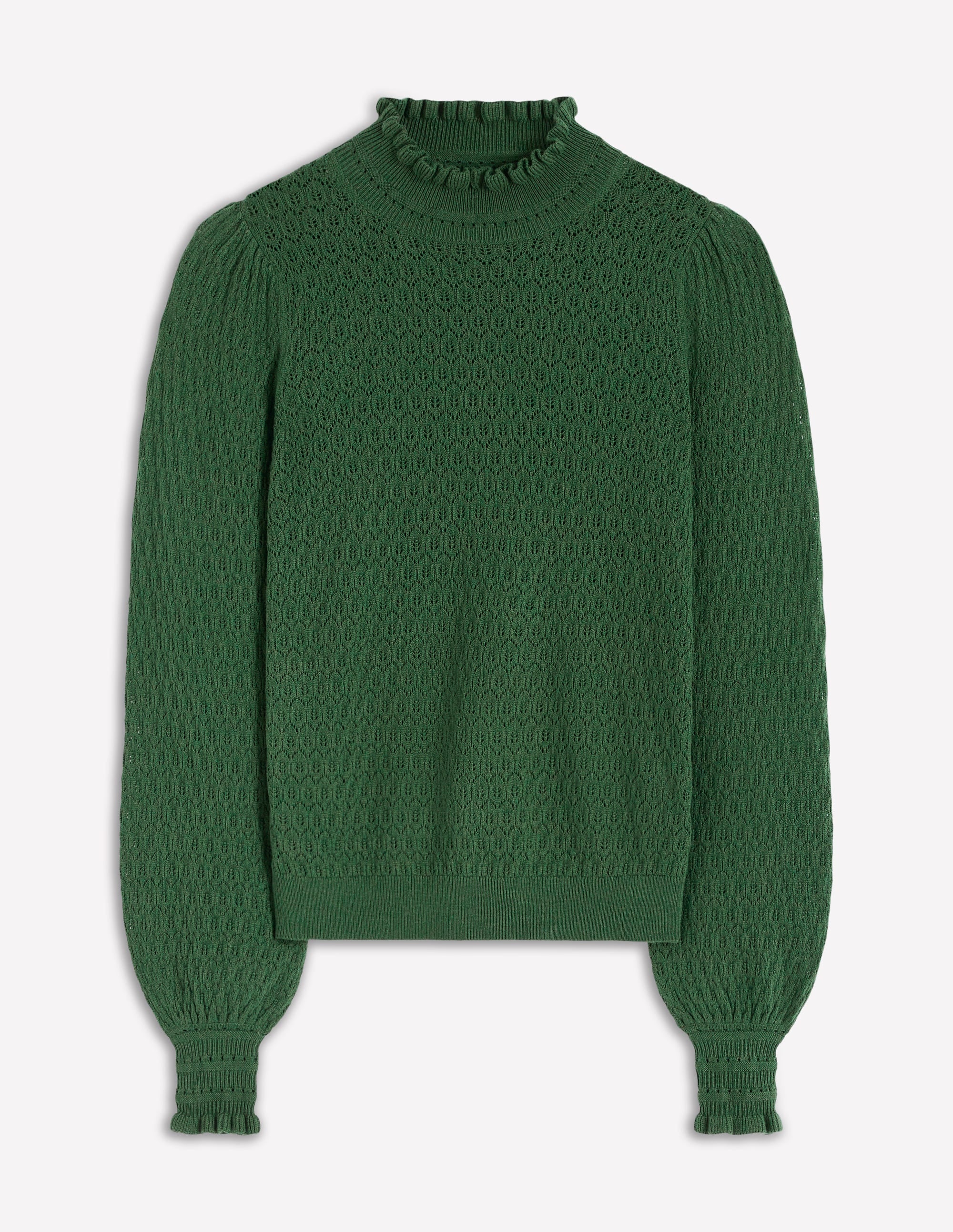 Pointelle Ruffle Jumper-Hunter Green - Image 5