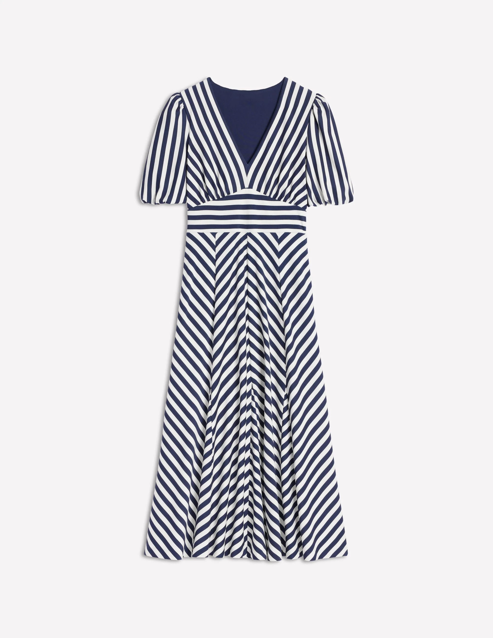 Ponte Panelled Tea Dress-French Navy, Ivory Stripe - Image 5