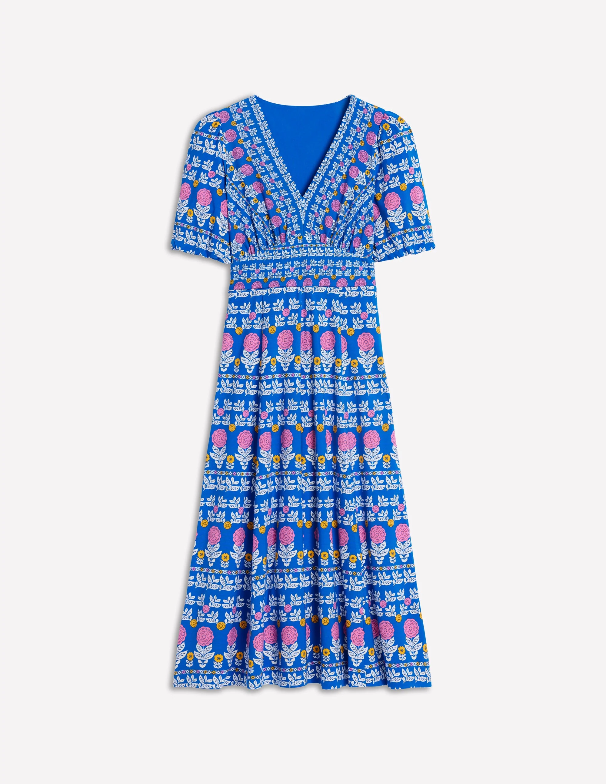 Ponte Puff Sleeve Tea Dress-Gallery Blue, Dahlia Garden - Image 6