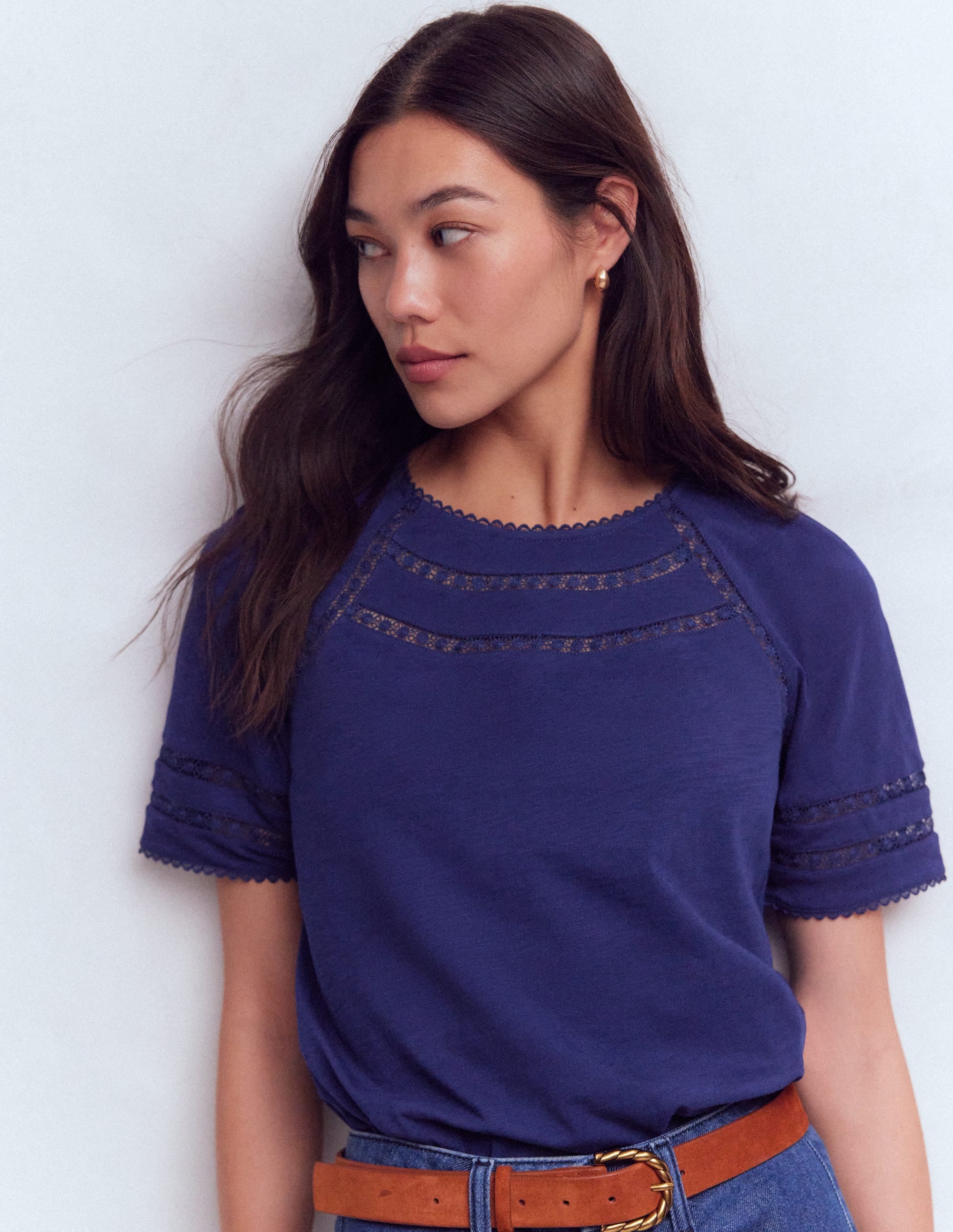 Poppy Trim Crew T-shirt-Blue Twilight - Image 4