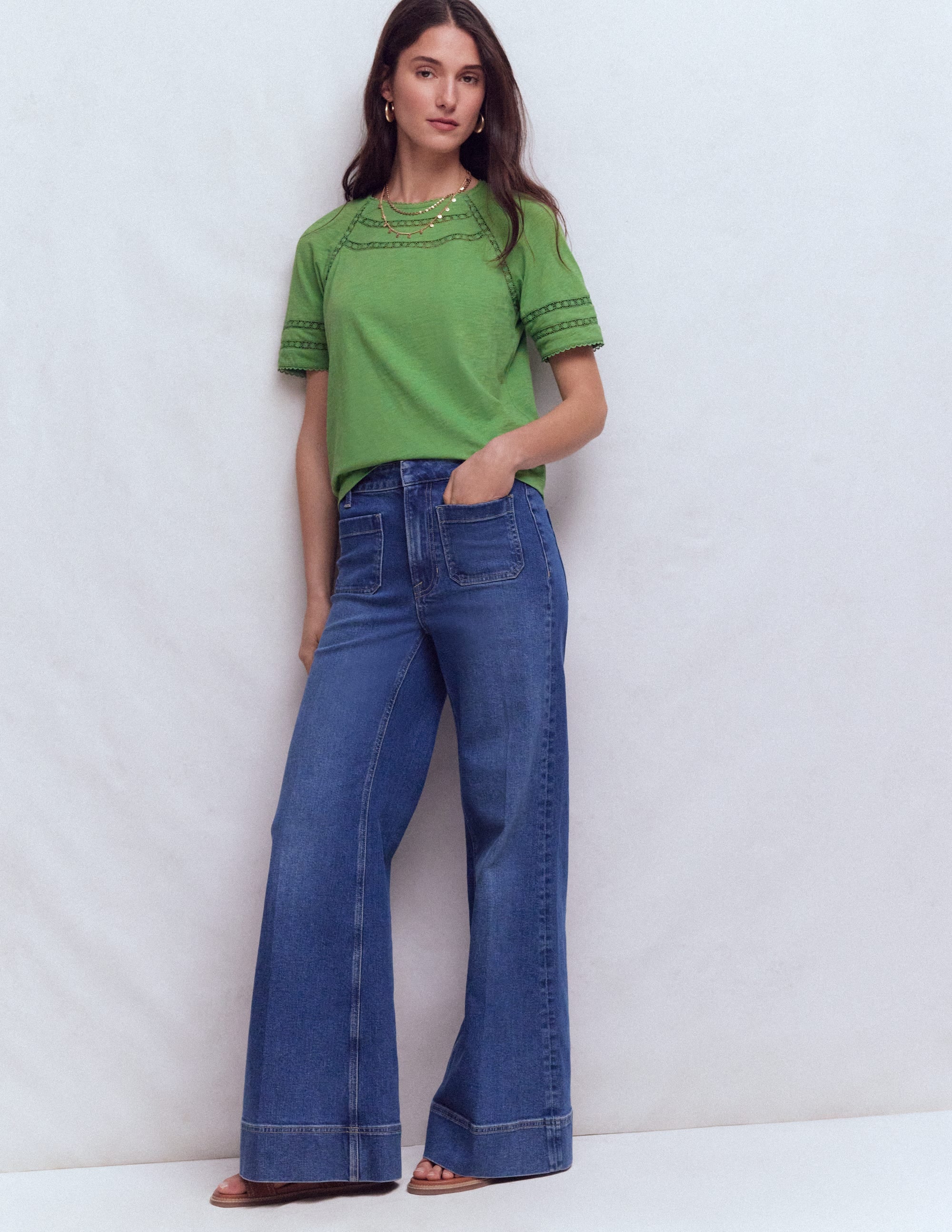 Poppy Trim Crew T-shirt-Bright Emerald - Image 4