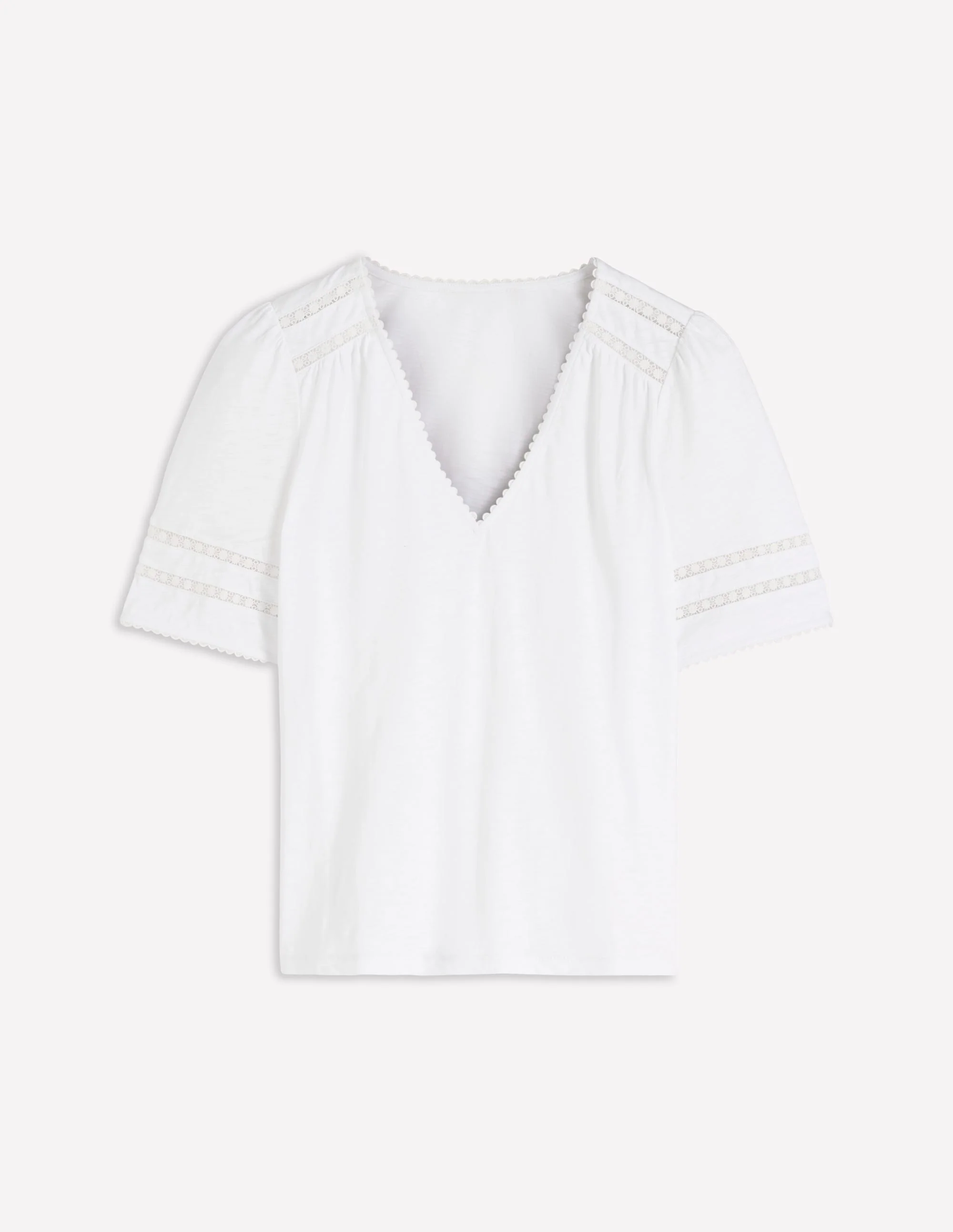 Poppy Trim V Neck T-Shirt-White - Image 5