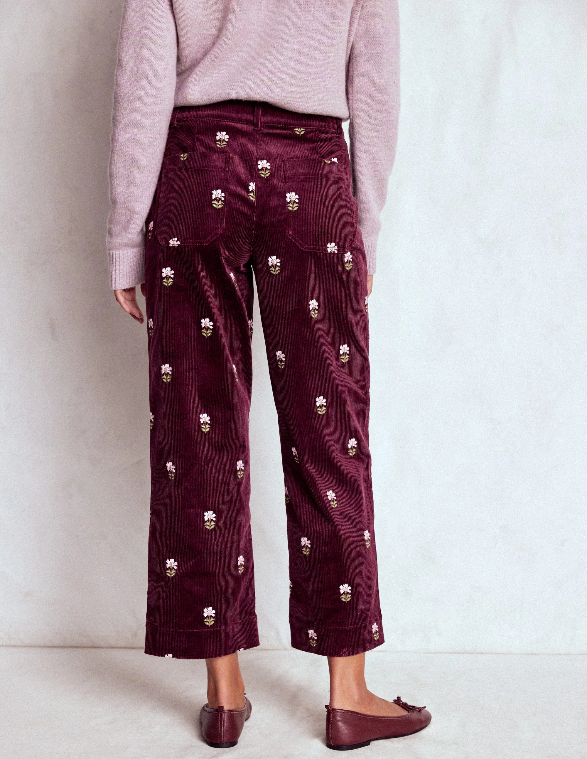 Primrose Cord Trousers-Dark Cherry Embroidery - Image 3