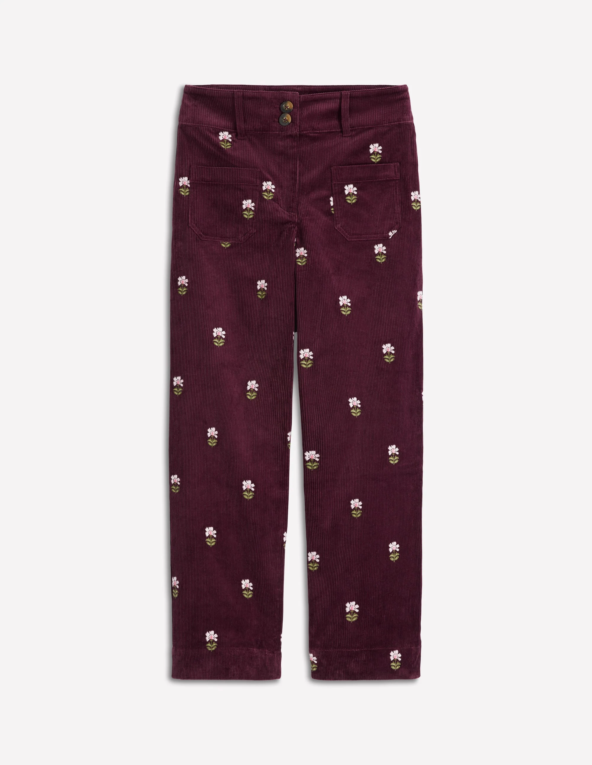 Primrose Cord Trousers-Dark Cherry Embroidery - Image 6