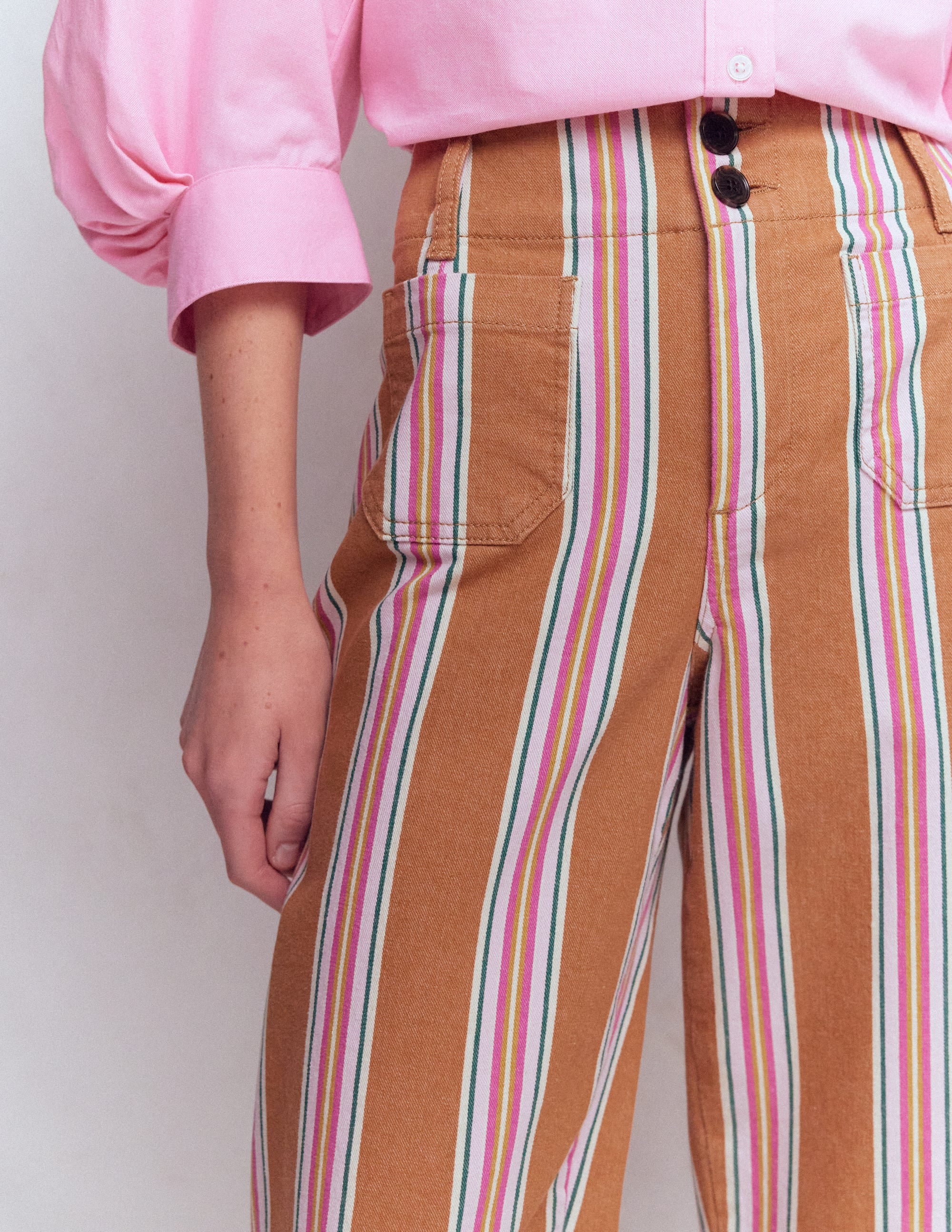Primrose Patch Pocket Jeans-Cognac, Pink Stripe
