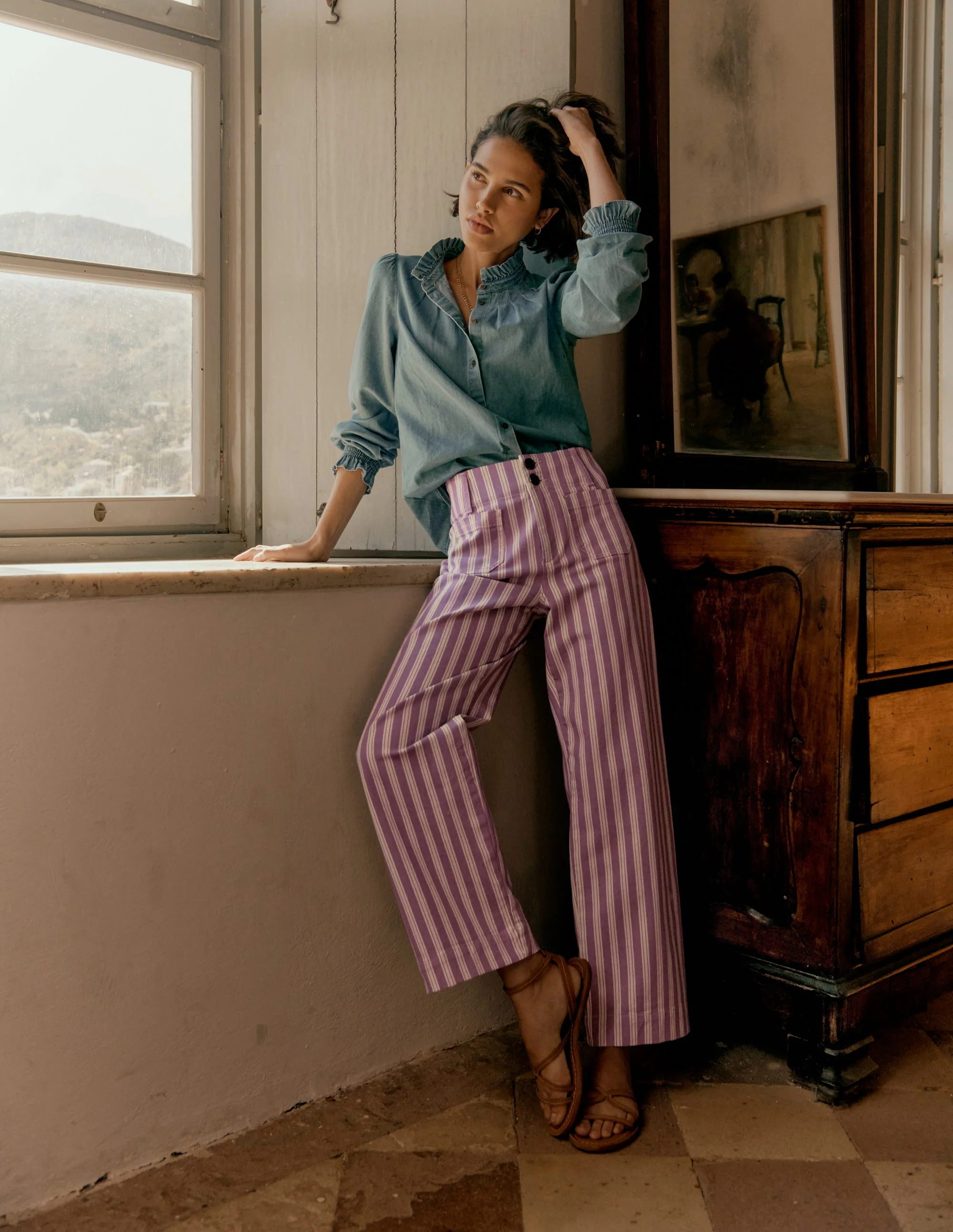 Primrose Patch Pocket Trousers-Lilac Tram Stripe - Image 2